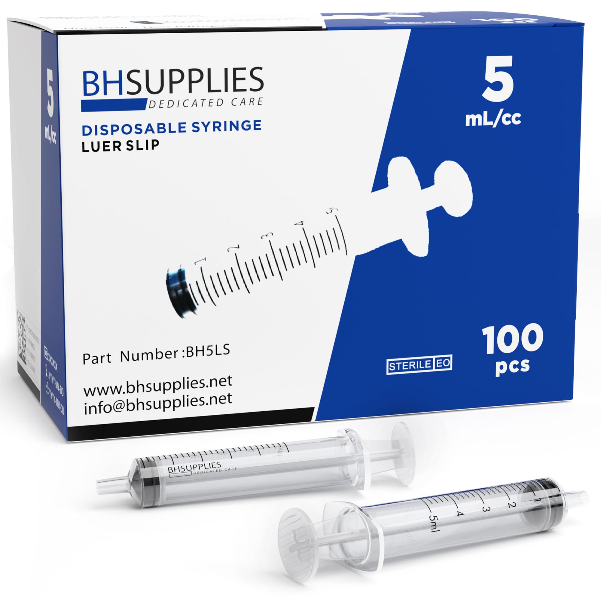 BH Supplies 5ml Oral Syringe (No Needle) - Sterile, Individually Wrapped - 100 Syringe