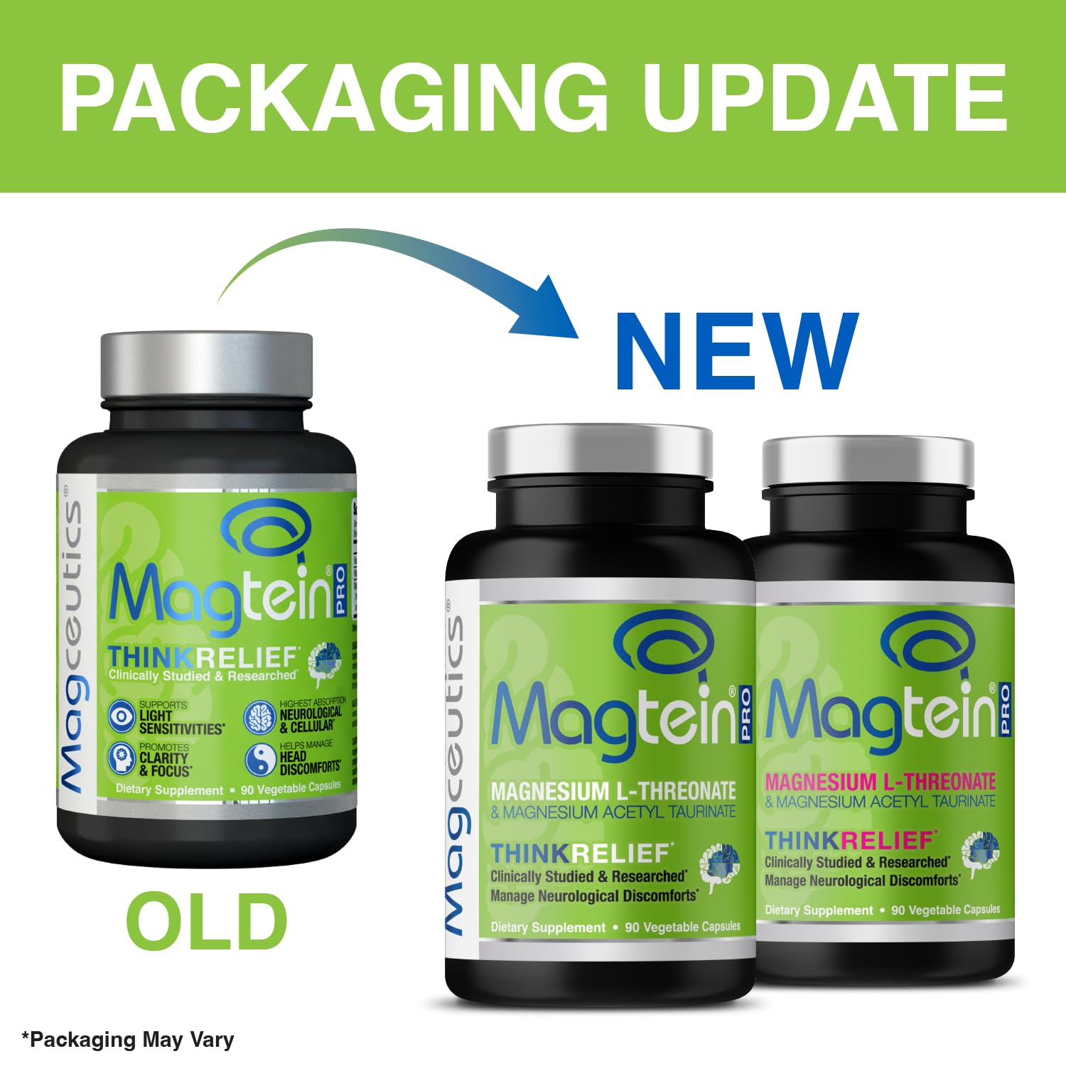 MagteinPRO with Magnesium L-Threonate and Magnesium Acetyl Taurinate to Relief PMS and Cramp, Brain Discomforts and Light Sensitives - 90 Veg Caps