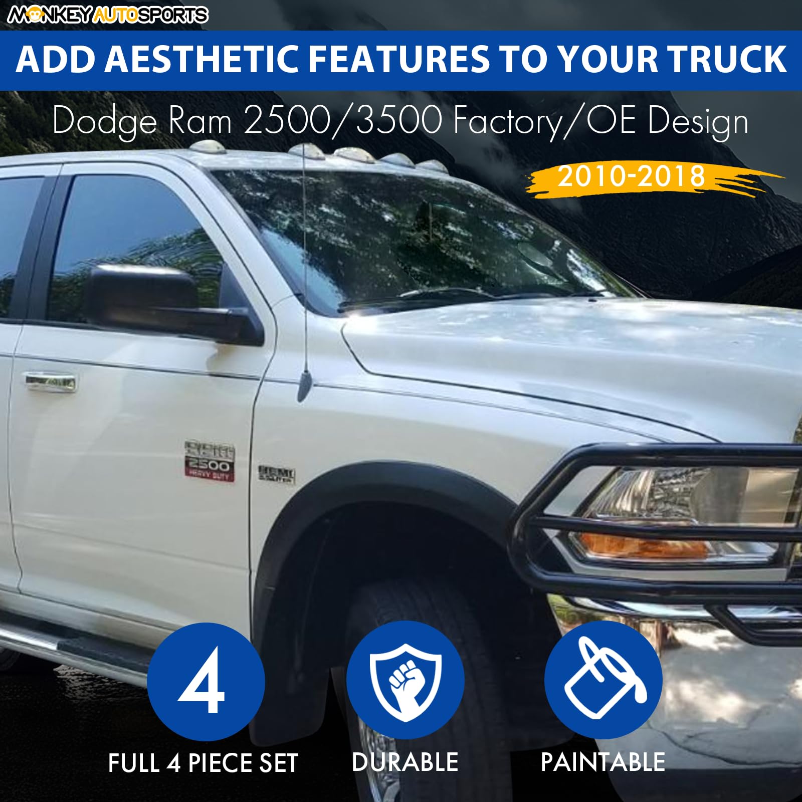 Dodge Ram 2500/3500 Factory/OE Design Fender Flares. 2010-2018 Models. Set of 4