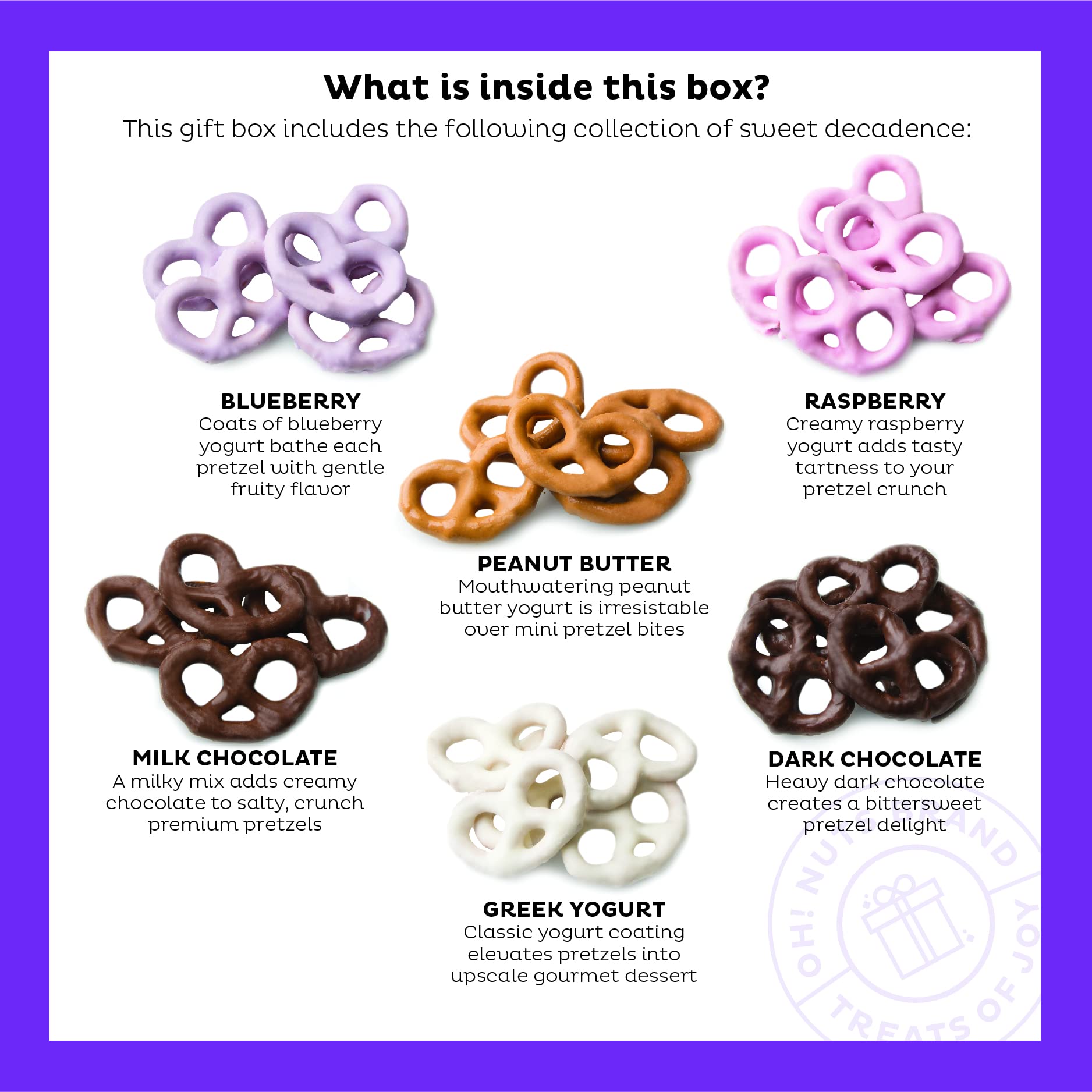 Chocolate Covered Pretzels Gift baskets, 100 + Mini Pretzels of 6 Assorted Flavors | Yogurt, Milk & Dark Chocolate for Birthday, Anniversary, Corporate Tray, Men & Women by Oh Nuts