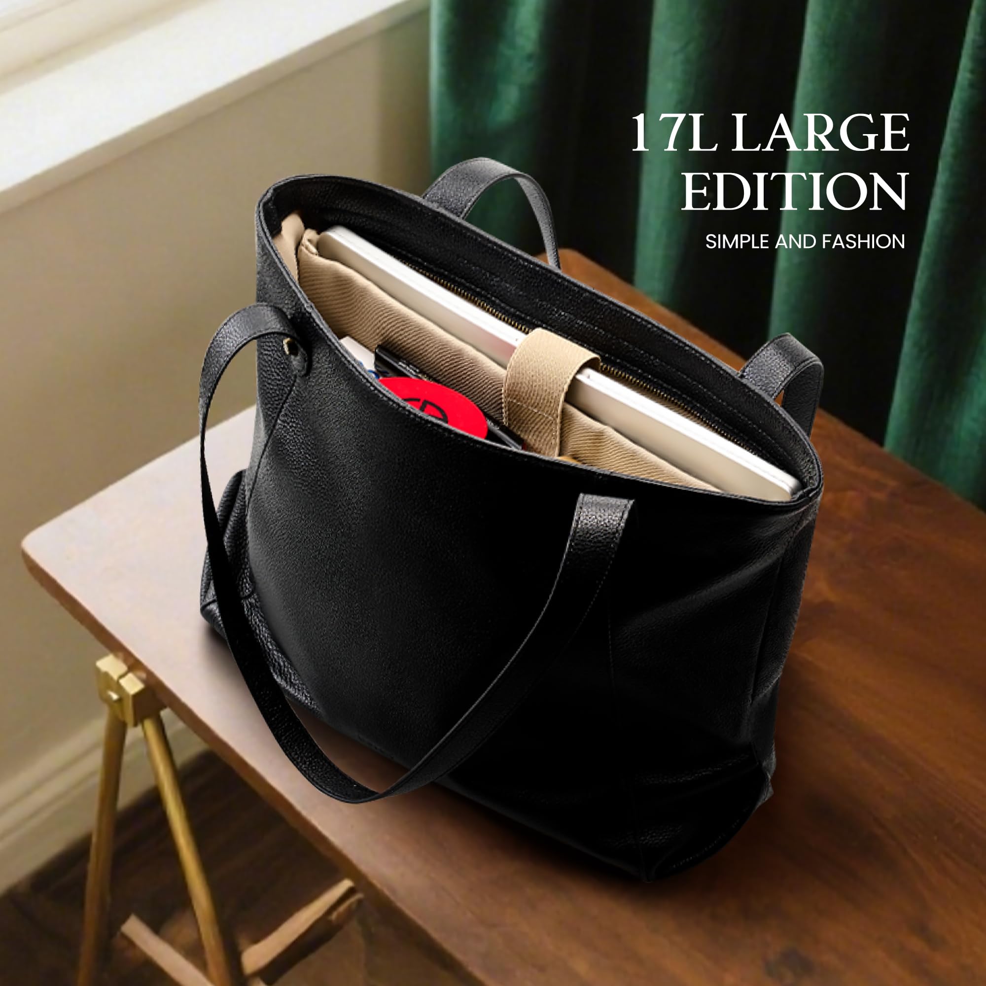 befen Black Leather Shoulder Purse for Women, Women's Work Travel Tote Bags Large Capacity Handbag, Lightweight Satchel for Women Trendy