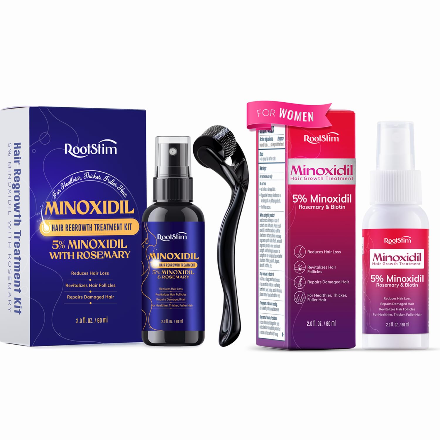 RootStim Hair Regrowth Bundle for Women & Men – Women’s 5% Minoxidil Spray with Rosemary & Biotin (60 mL) + 5% Minoxidil Spray – Extra Strength Hair Thinning & Regrowth