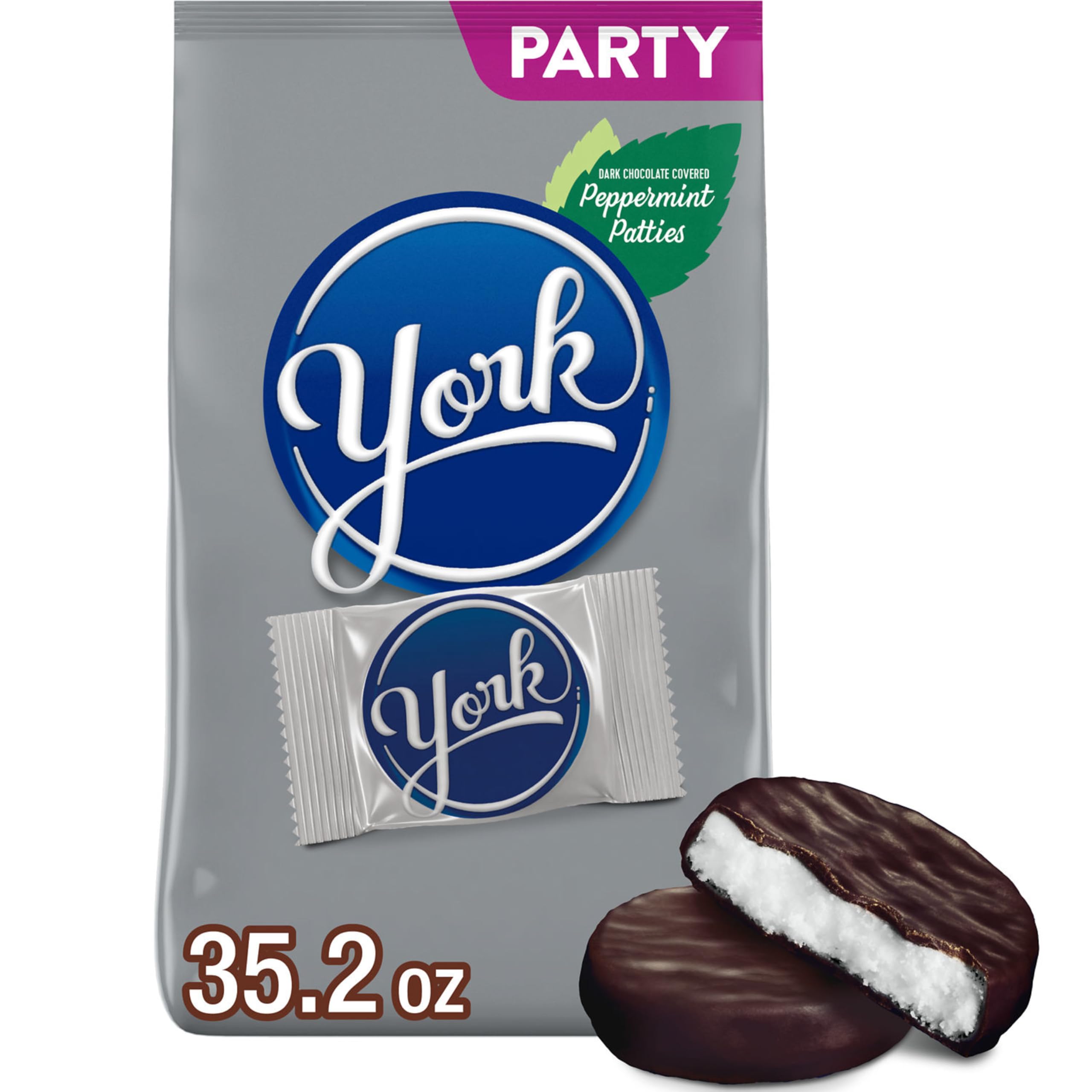 YORK Dark Chocolate Peppermint Patties, Christmas Candy Party Pack, 35.2 oz