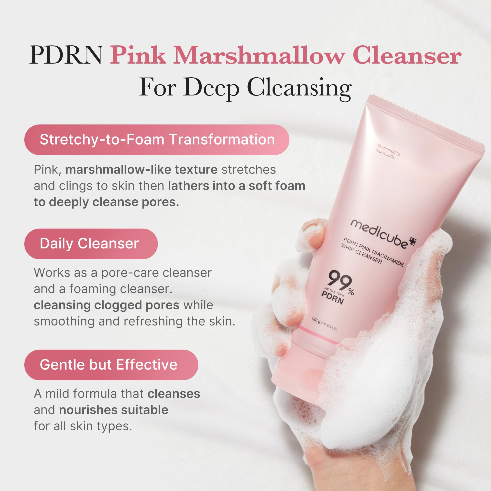 medicube Salmon PDRN Daily Skincare Duo: PDRN Marshmallow Whip Cleanser and Pink Collagen Jelly Pad