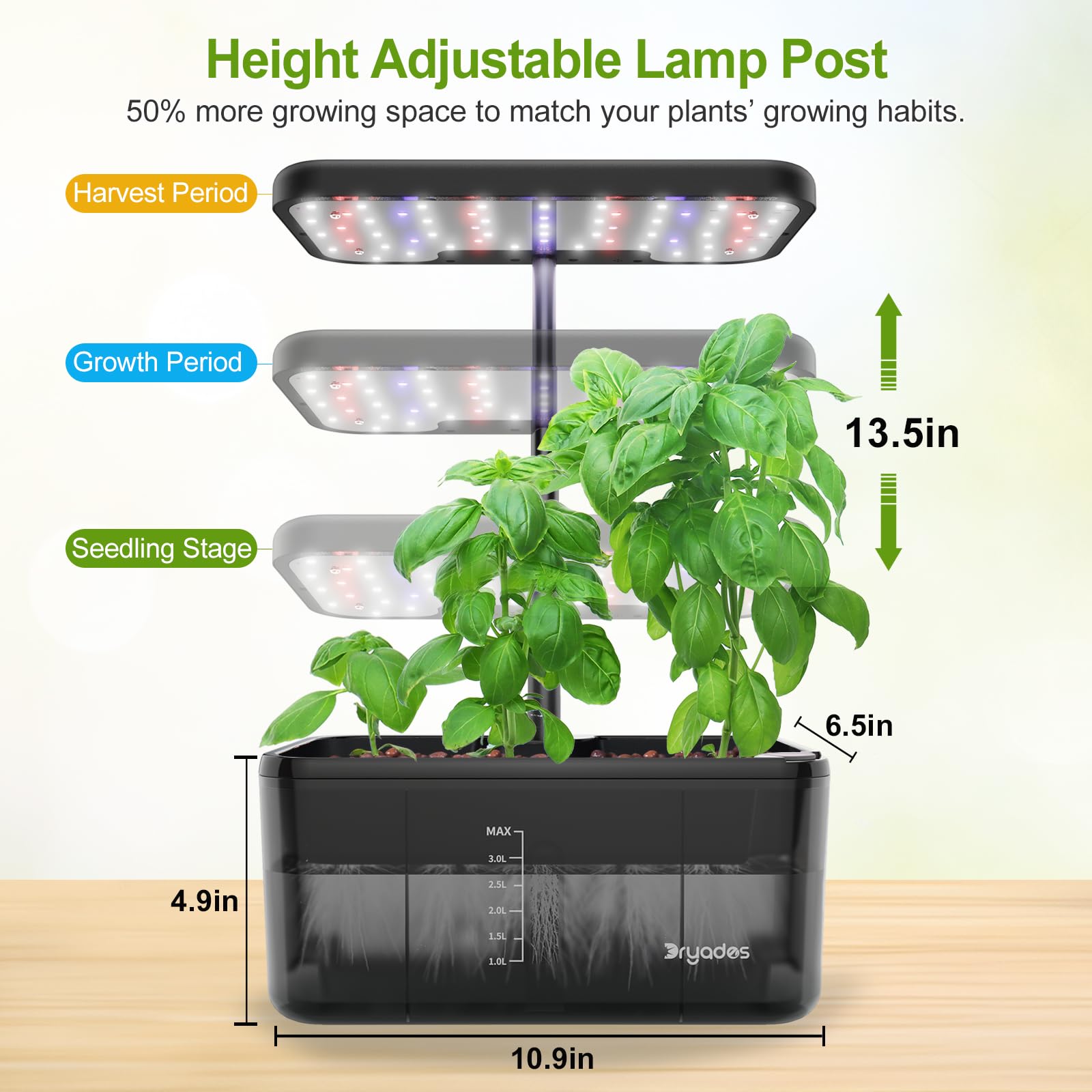 DRYADES Indoor Herb Garden Kit, Hydroponic Growing System with LED Grow Light Quiet Water Pump for Home Kitchen Office Healthy Fresh Herbs Vegetables, Gift Ideas for Women Men