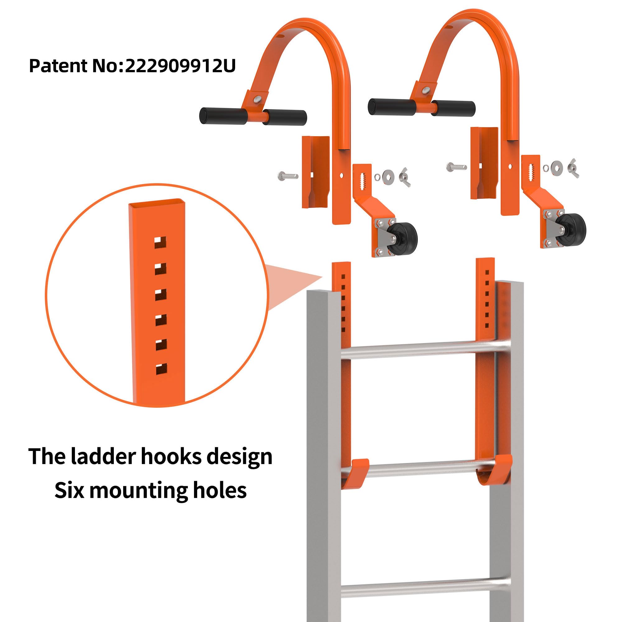 2 Pack Ladder Roof Hook with Wheel Heavy Duty Steel Ladder Stabilizer, Roof Ridge Extension, Rubber Grip T-Bar for Damage Prevention, 500 lbs Weight Ratin, Fast & Easy to Access Steep Roofs(Patent)