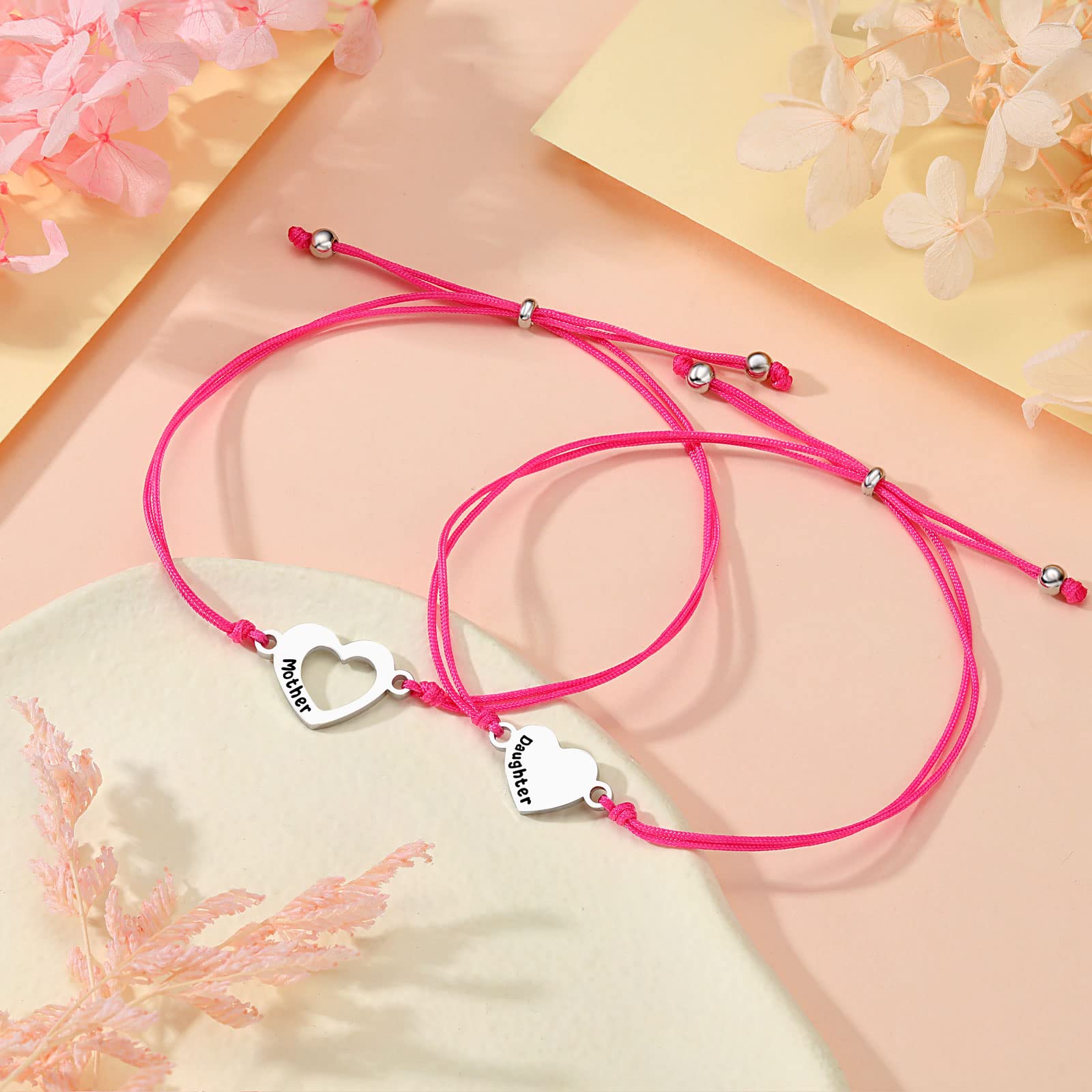 UNGENT THEM Back to School Bracelet Mommy and Me First Day of School Bracelet for Mom and Daughter Girls, Mother Daughter Matching Heart Bracelets, Back to School Gifts