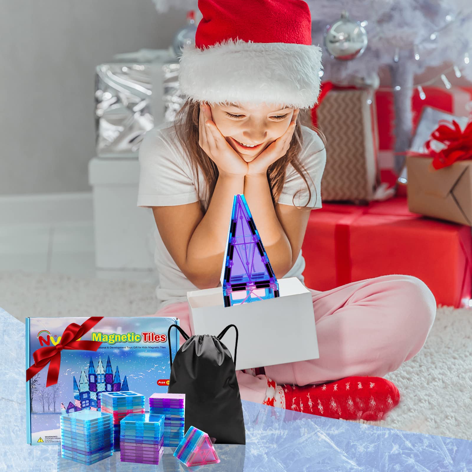 NVHH Magnetic Tiles Kids Toys for 3 4 5 6 7 8+ Year Old Boys Girls Toys Castle Princess Magnetic Building Blocks Educational Toddler Gifts Toy Age 2-4 5 6-8 Year Old Girl Boy Birthday