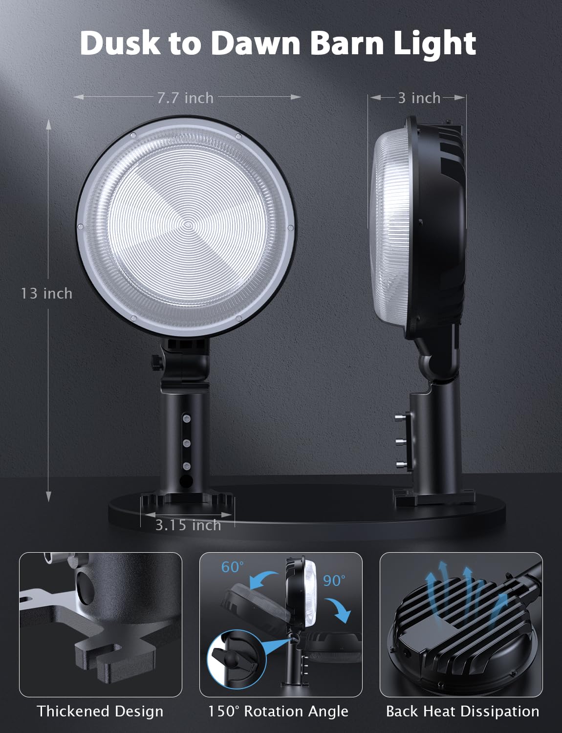 TIMOTOP LED Barn Light,150W,Yard Lights with Photocell,Dusk to Dawn Outdoor Lighting,15000LM,Exterior Security Lamp,IP66 ,6500k,150°Angle Adjustable,for Street,Farmhouse,Driveway, 33*19.5*76CM