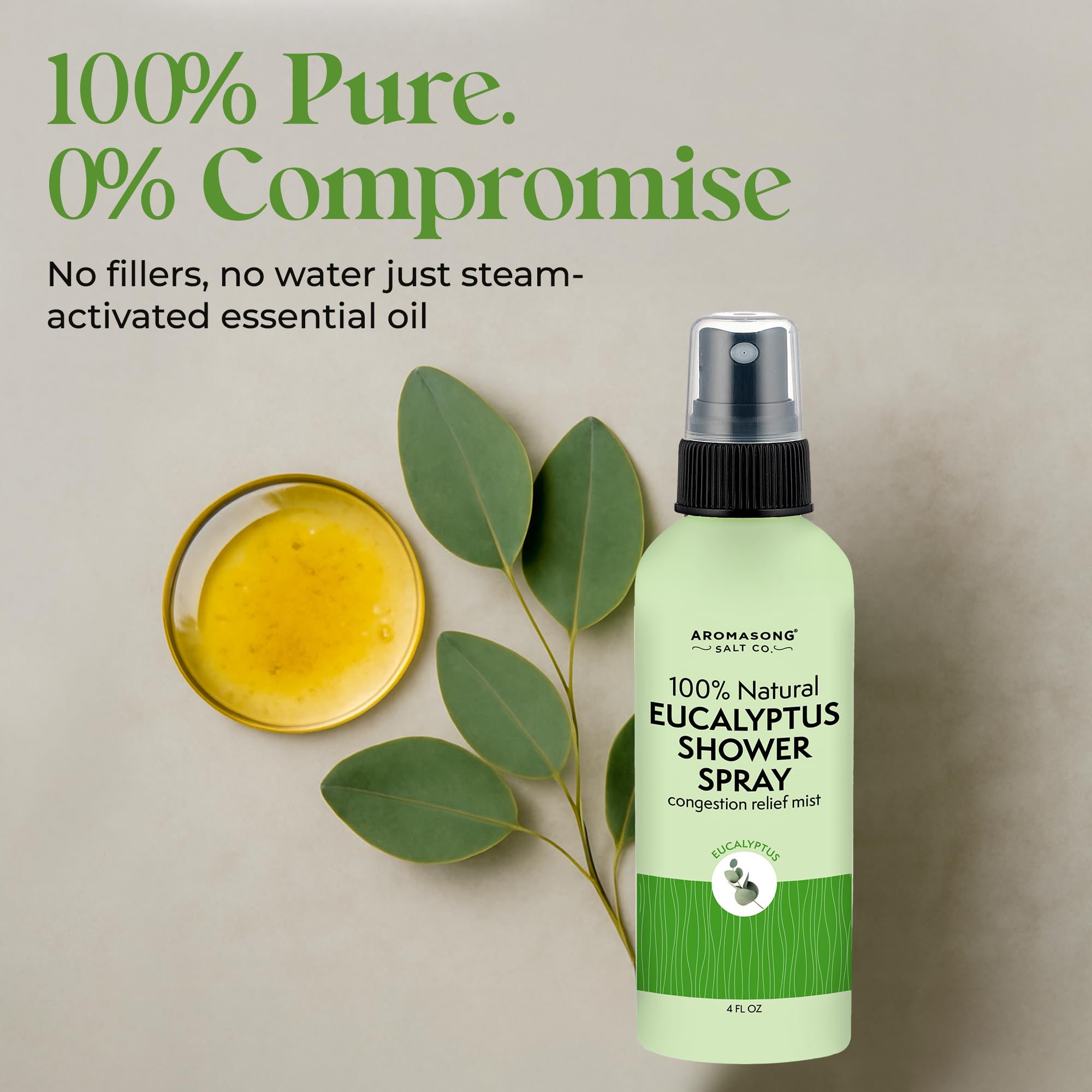 Aromasong Eucalyptus Shower Spray Aromatherapy – 100% Natural Eucalyptus Spray for Shower – Made in USA, Pure Essential Oil Mist for Sinus Relief & Spa-Like Steam, 4 fl oz