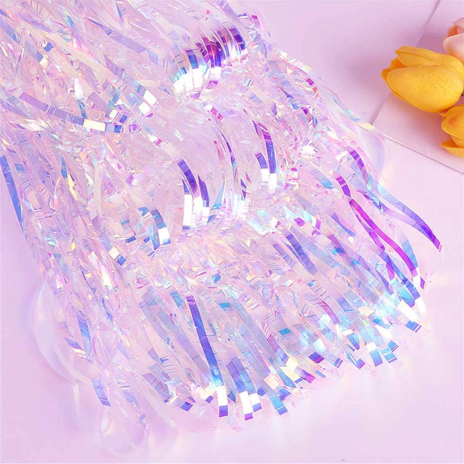 2pcs 3ft x 8.3ft Shiny Corlorful Metallic Tinsel Foil Fringe Curtains Photo Booth Props for Engagement Bridal Shower Bachelorette Baby Shower Bachelorette Holiday Celebration Party Decorations