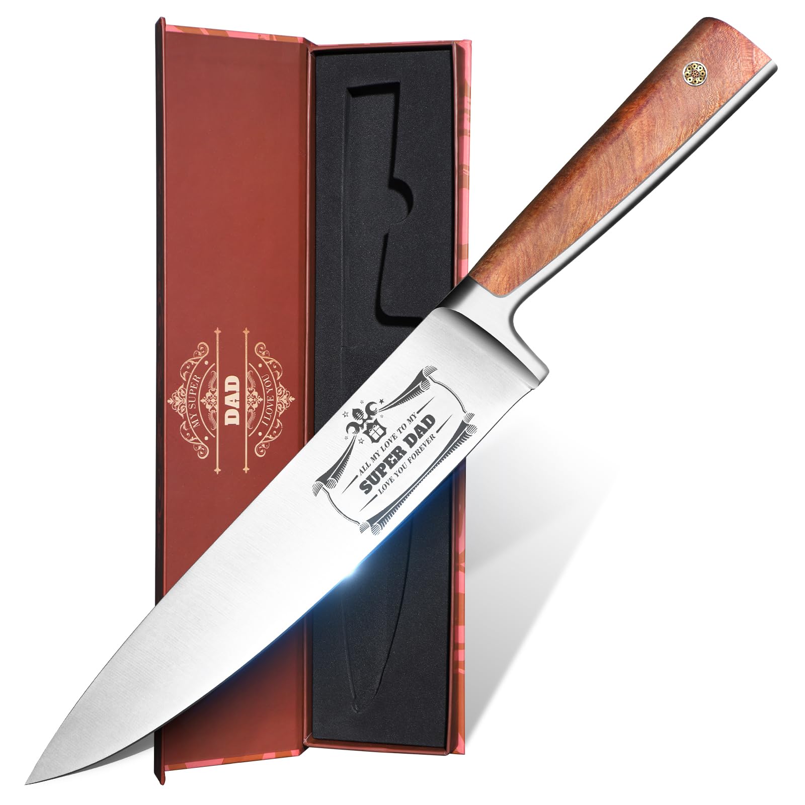 Huusk Birthday Gifts for Dad - 8” Chef Knife with Ergonomic Handle, Dad Birthday Gift from Daughter Son, Kitchen Knife with Gift Box Perfect for Christmas Father’s Day Birthdays