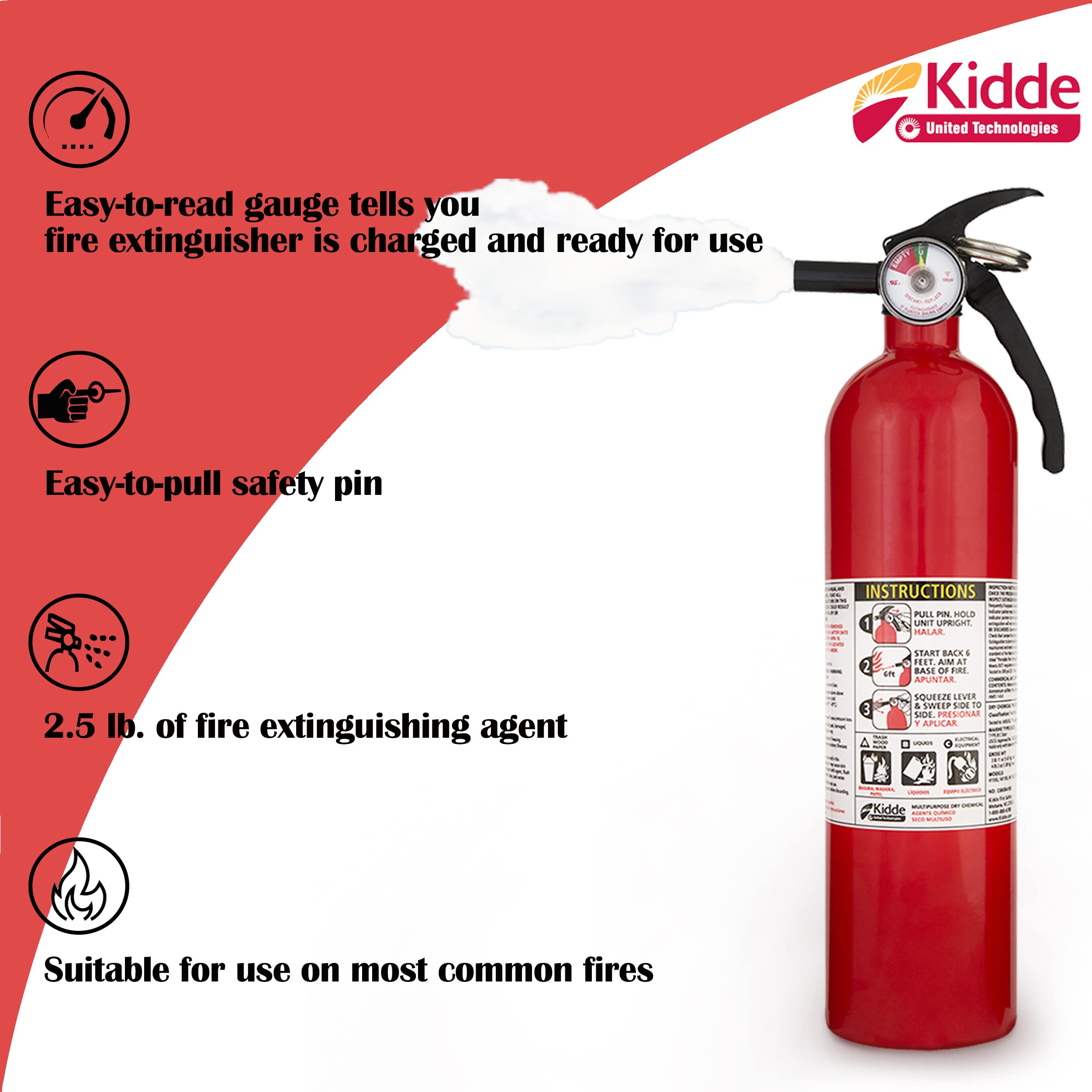 Kidde FA110 Multipurpose Fire Extinguishers 8 Pack - Red, (Rating 1-A:10-B:C) Includes Wholesalehome Cleaning Cloth