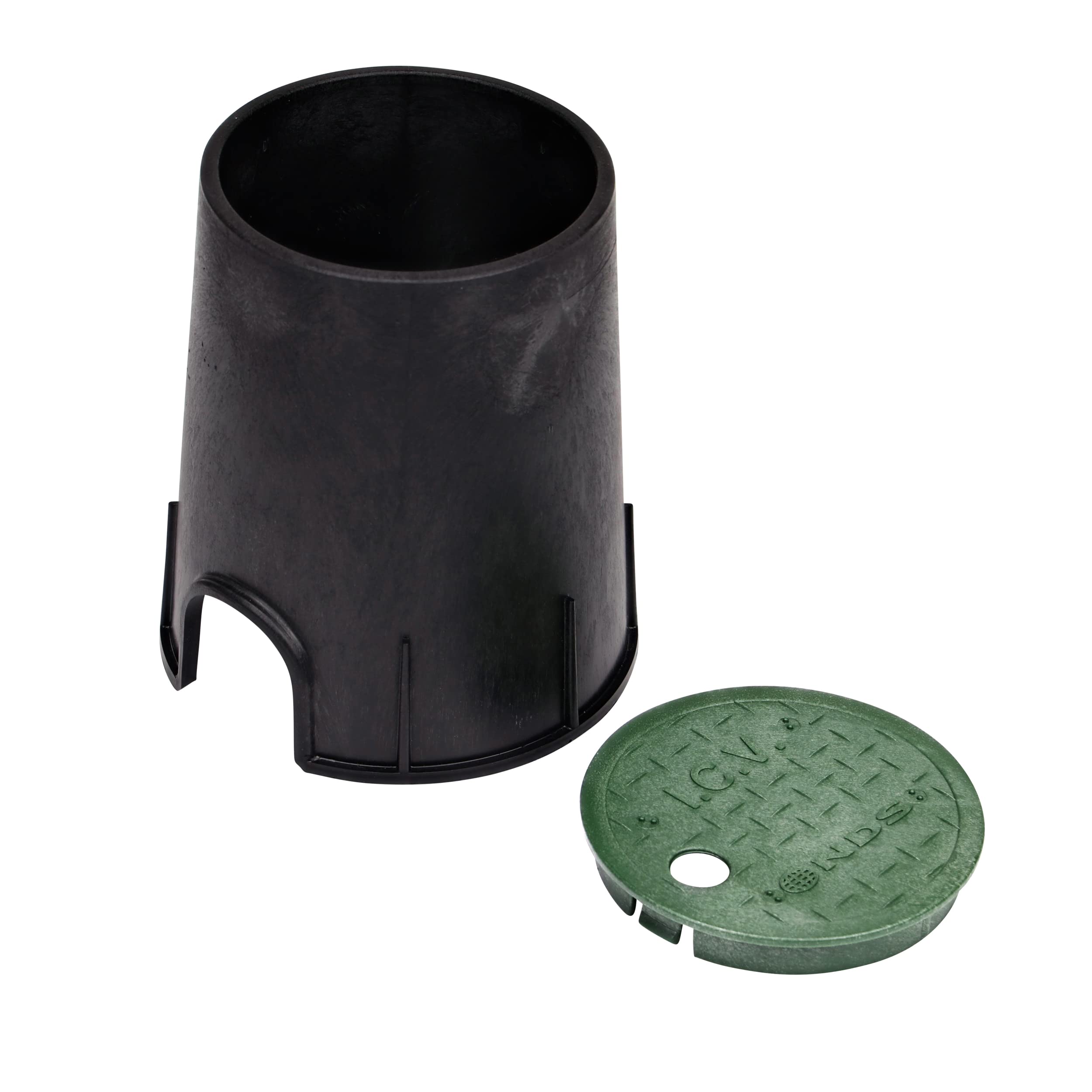 NDS 107BC 6 in. Valve Box and Cover, 9 in. Height, ICV Lettering, Black Box, Green Overlapping Cover, Black/Green