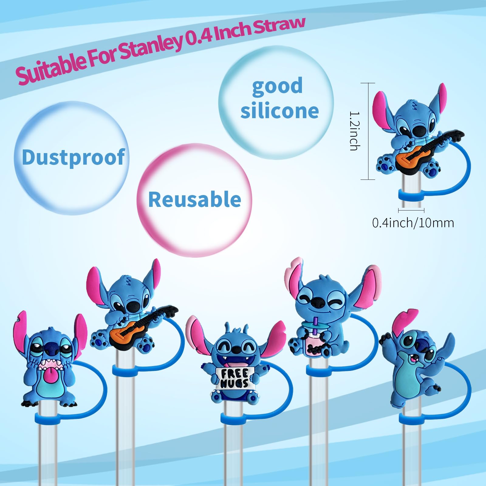 5-Pack Stitch Straw Toppers and 6-Pack Leak-Proof Stoppers