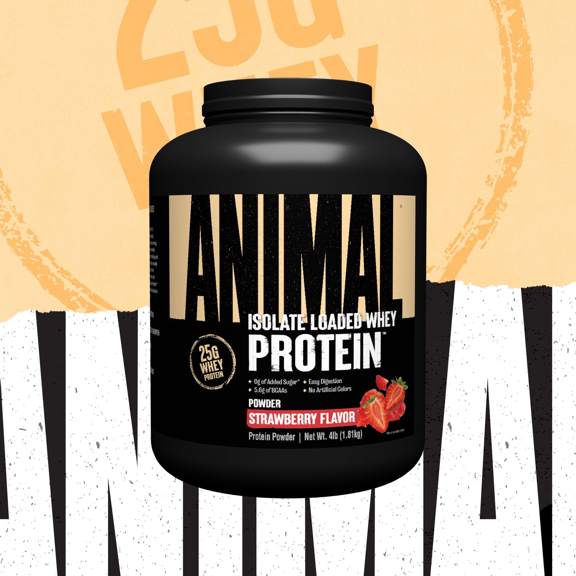 Animal Whey Isolate Protein Powder - Loaded for Pre & Post Workout Muscle Builder and Recovery with Digestive Enzymes for Men & Women - 25g Protein, Great Taste, Low Sugar - Strawberry 4 lbs