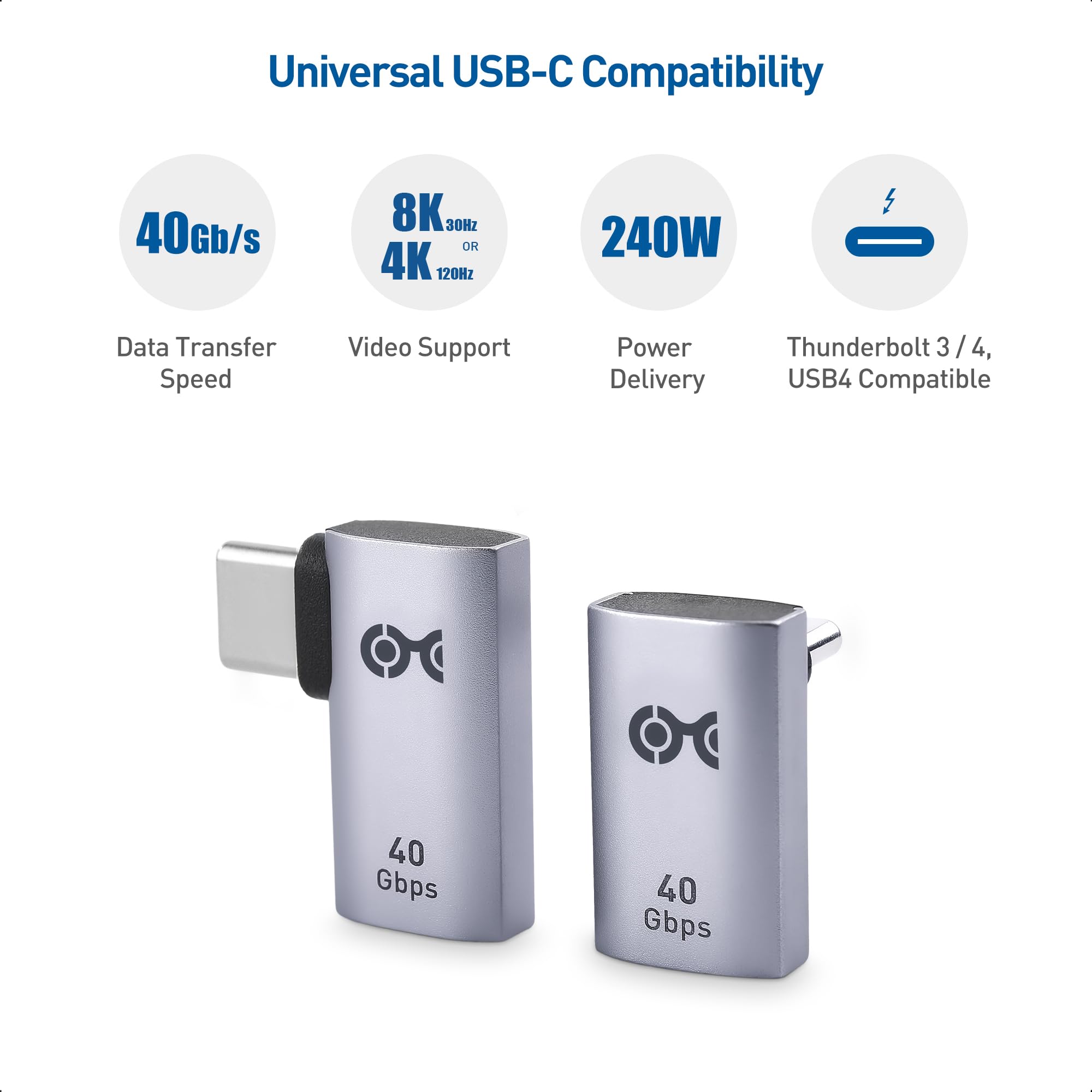 Cable Matters Combo-Pack 40Gbps Right Angle USB-C Adapter Kit with 240W PD (90 Degree USB C Adapter) in Black - Thunderbolt 4, USB4, Thunderbolt 3 Port Compatible with iPhone 15, Steam Deck