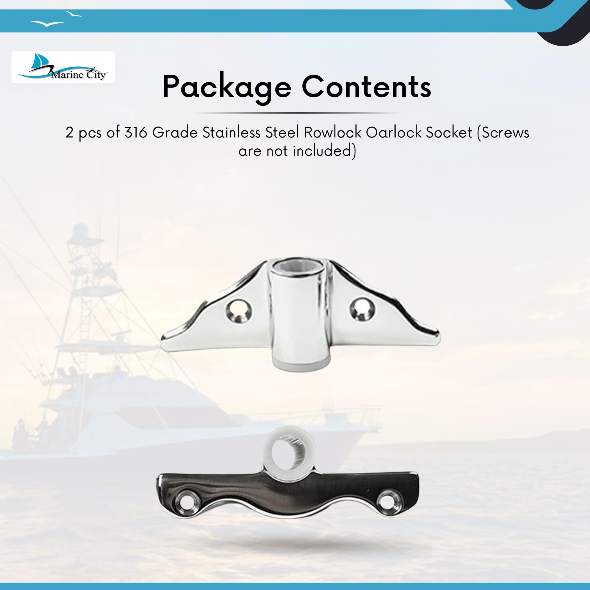 MARINE CITY 316 Grade Stainless Steel Polished Finish Shank Angle Side Mount Sturdy and Durable Rowlock Oarlock Socket (1/2 Inches) for Boats, Yachts – Marines – Ships – RVs (Pack of 2)