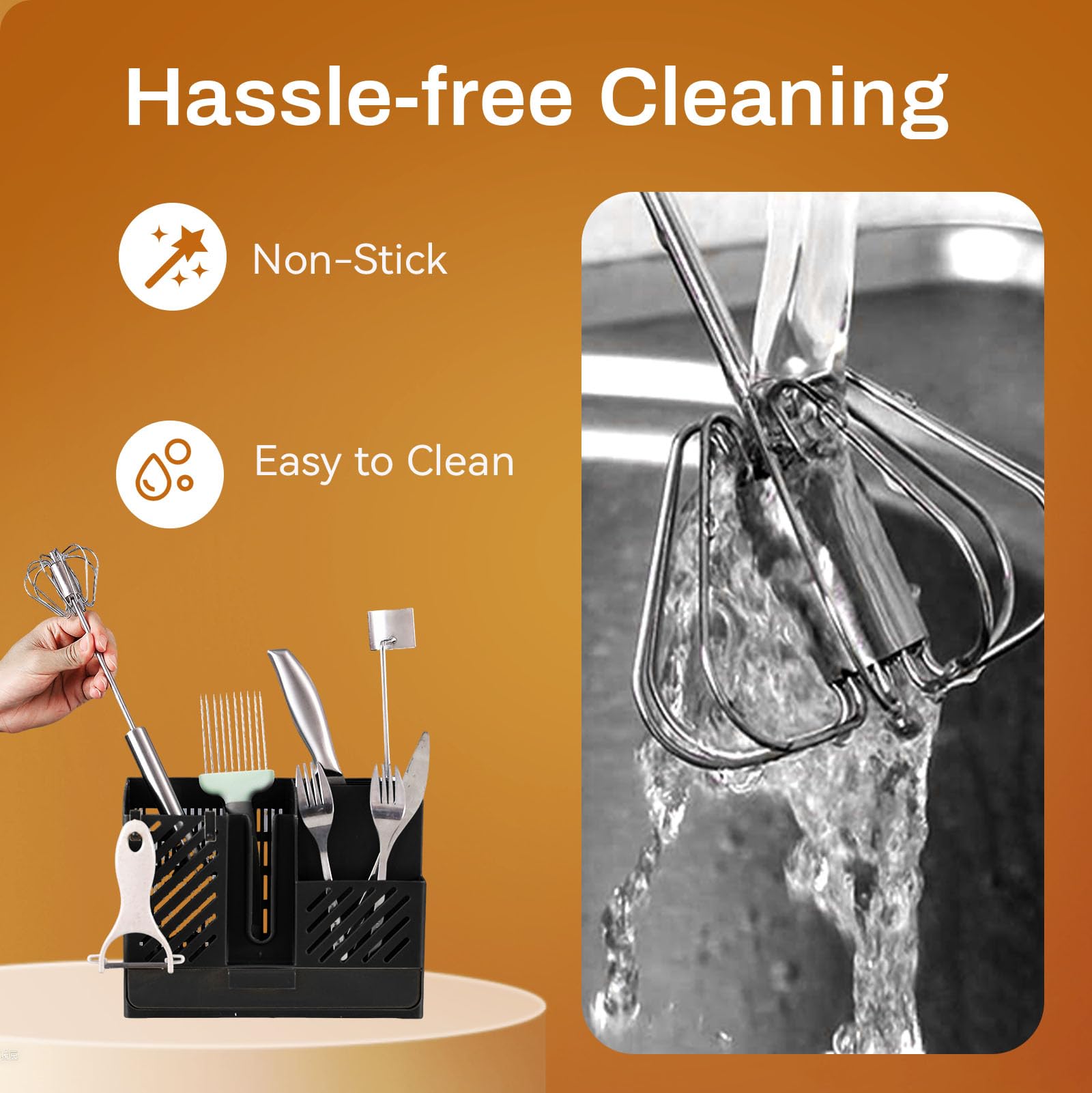 Stainless Steel Semi-Automatic Whisk, 2026 New Stainless Steel Egg Whisk Hand Push Rotary Whisk Blender, Hand Push Mixer Stirrer Tool for Cooking Kitchen Home Egg Milk (10in)