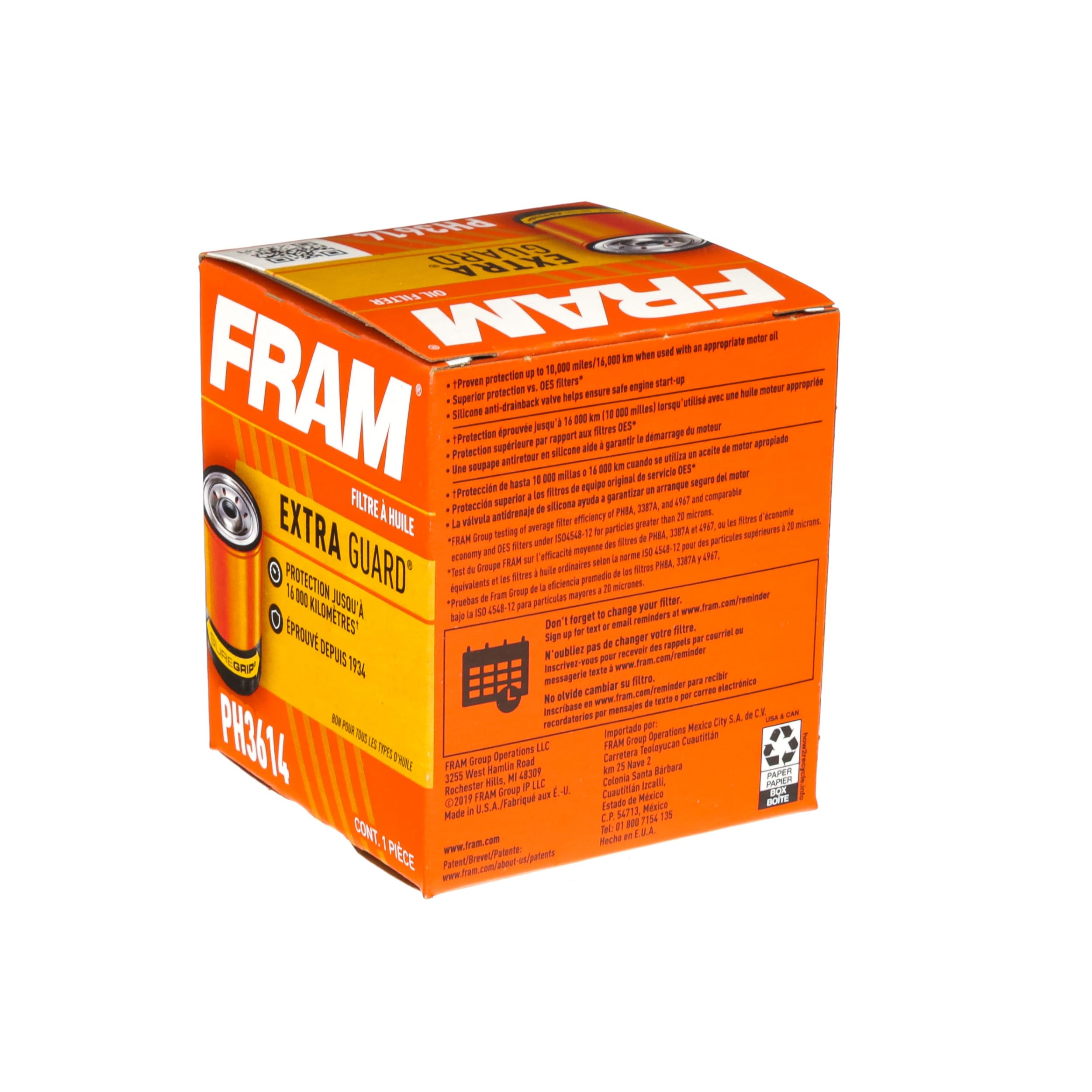 FRAM Extra Guard PH3614, 10K Mile Change Interval Spin-On Oil Filter