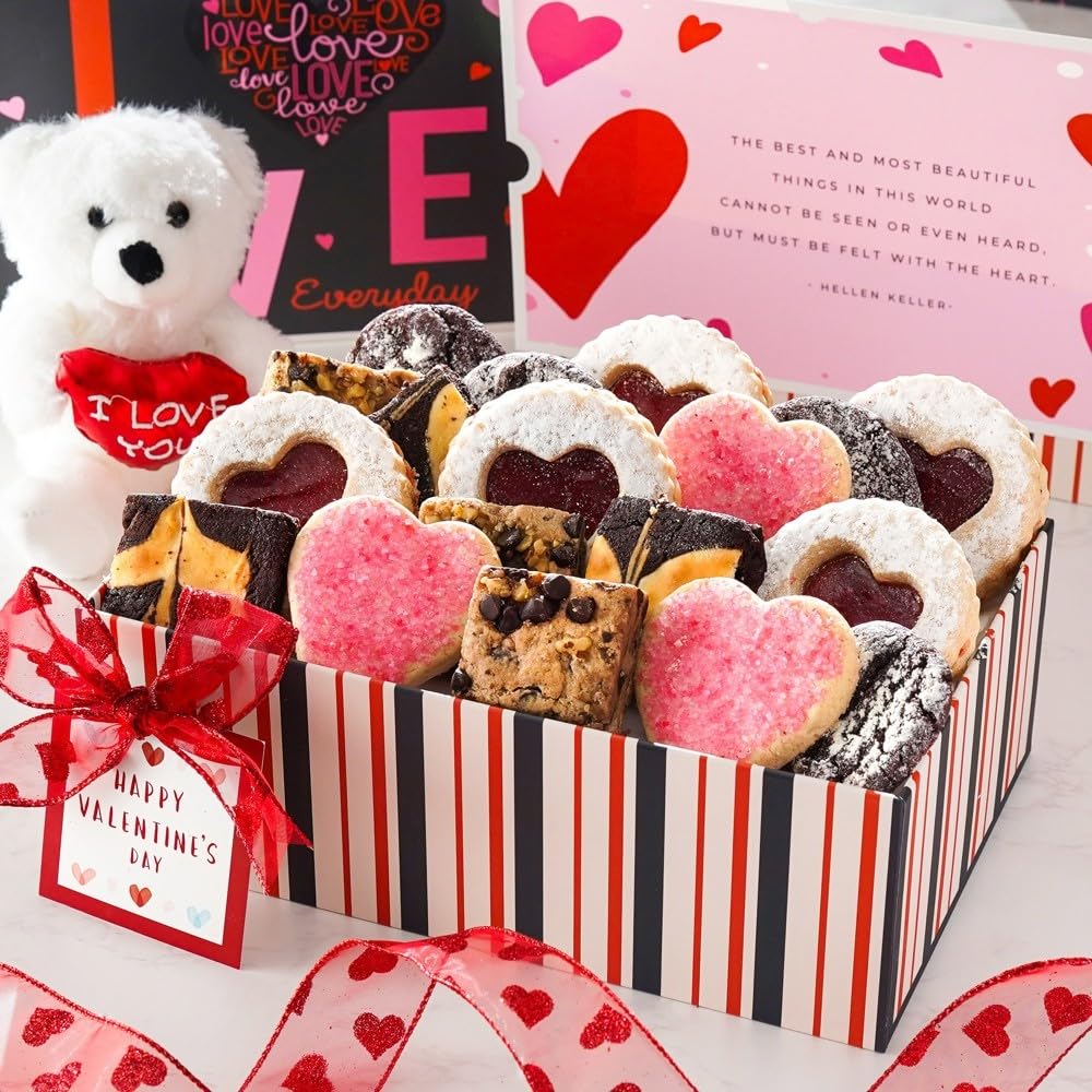 Broadway Basketeers Valentine's Day Gift Basket, Brownies and Cookie Gift Box for Women, Men, Boyfriend, Girlfriend, Wife, Husband, Loved One, Partner, Valentine