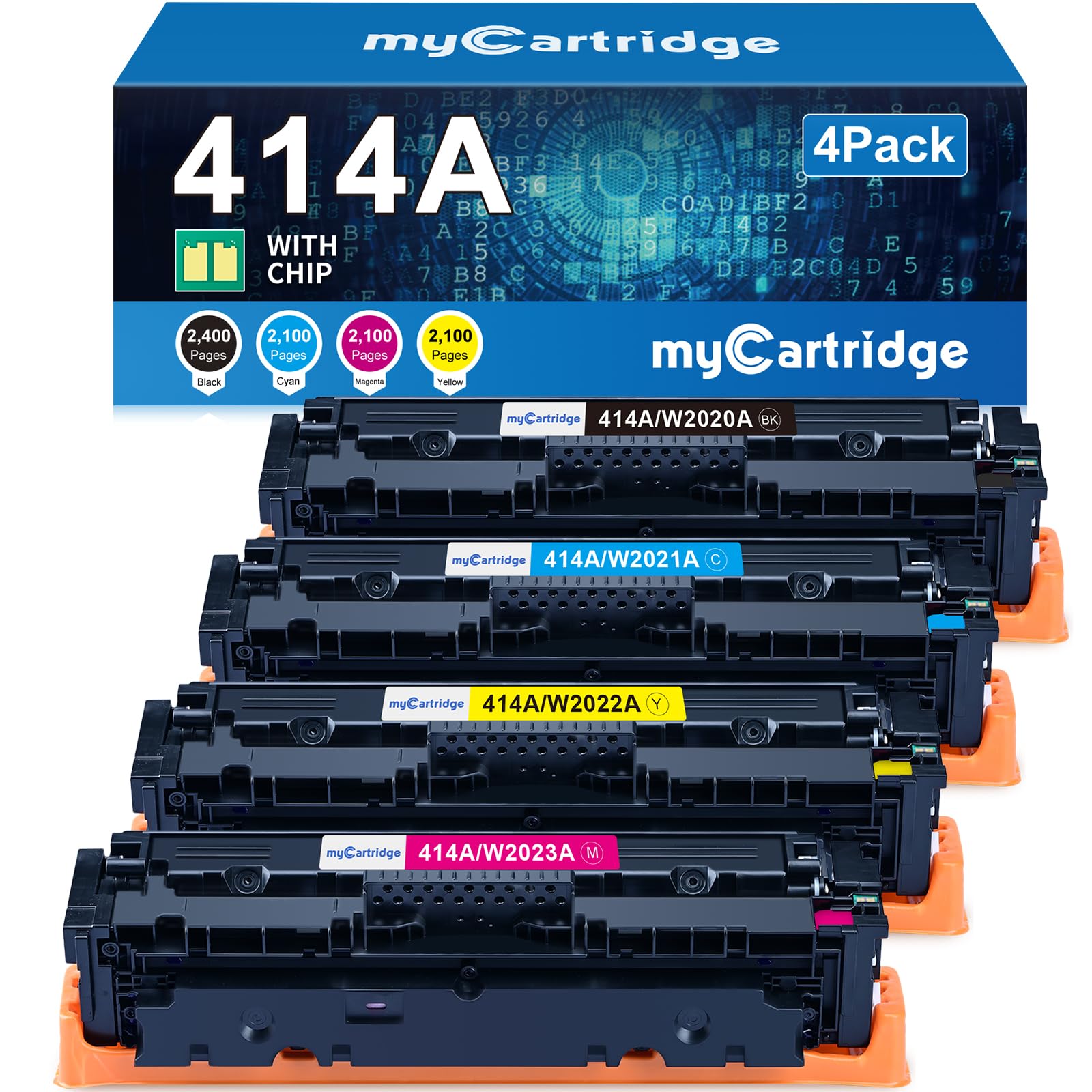 414A Toner Cartridges 4 Pack (with Chip) Compatible Replacement for HP 414A 414X for Color Laserjet Pro MFP M479fdw M479fdn M479dw Pro M454dw M454dn M479 M454 Printer Ink W2020A W2020X High Yield