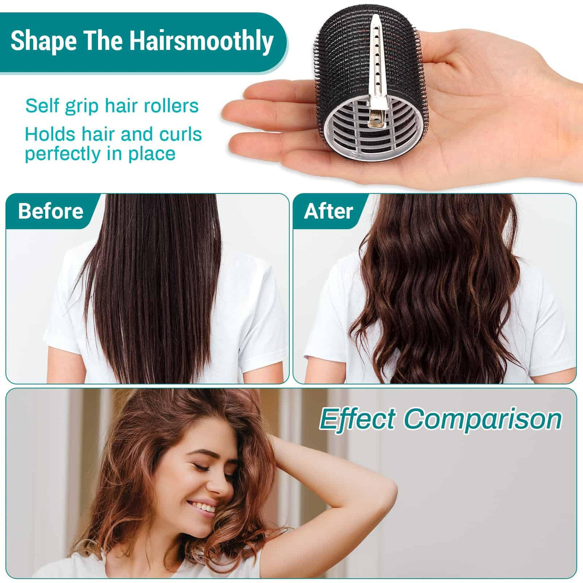 Hair Rollers for Blowout Look Long Hair, Rollers Hair Curlers 38 Pcs Self Grip Hair Rollers Set with 24Pcs Hair Rollers 4 Sizes and 12 Pcs Hair Clips, Comb and Storage Bag for Hair Volume (Black)