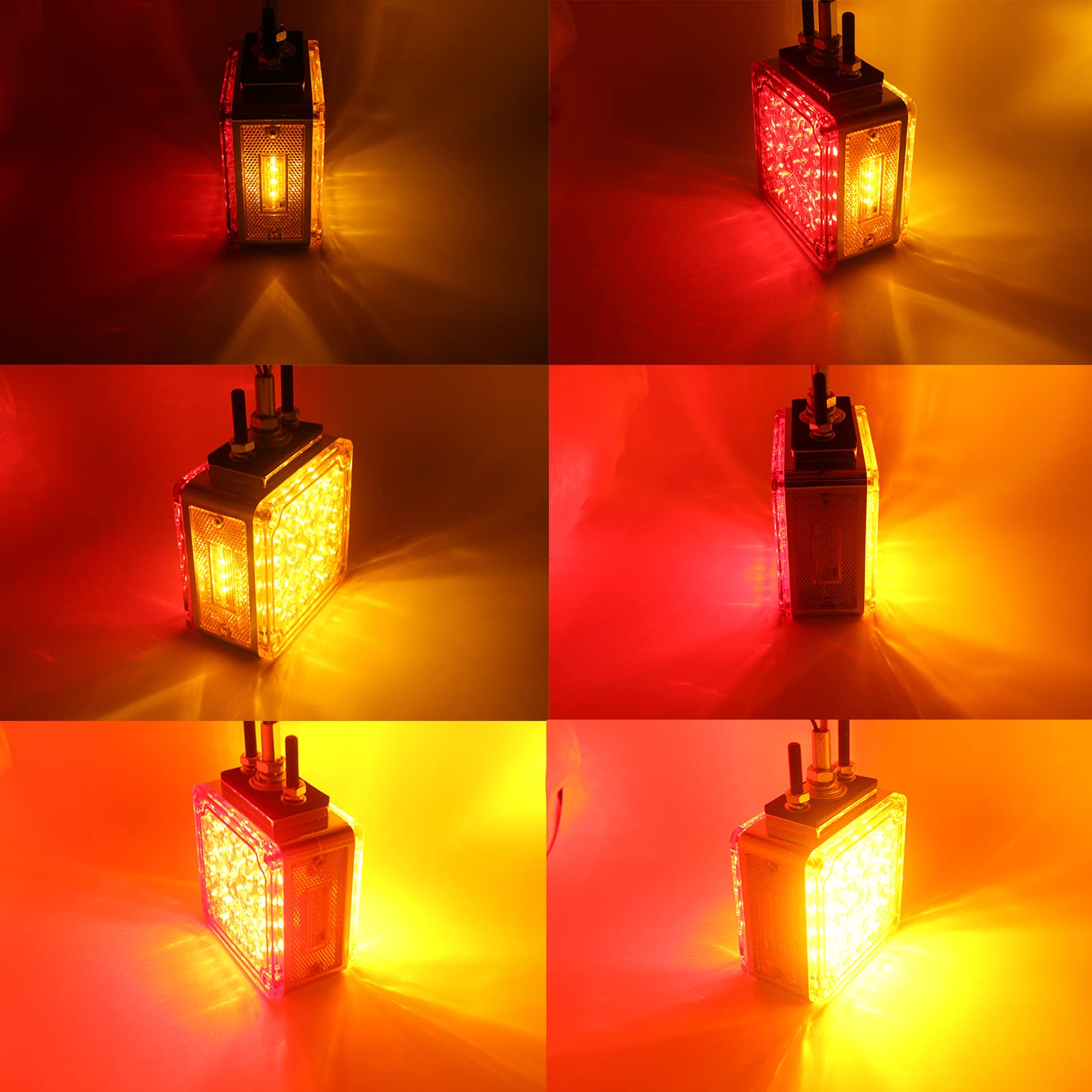 2 PCS Amber/Red Double-Face Pedestal Fender Light with Stud Mount, Square 52 LED Stop Turn Tail Signal Trailer Light for Semi Trucks Peterbilt Kenworth Freightliner Towing Dual-Face Orange Waterproof