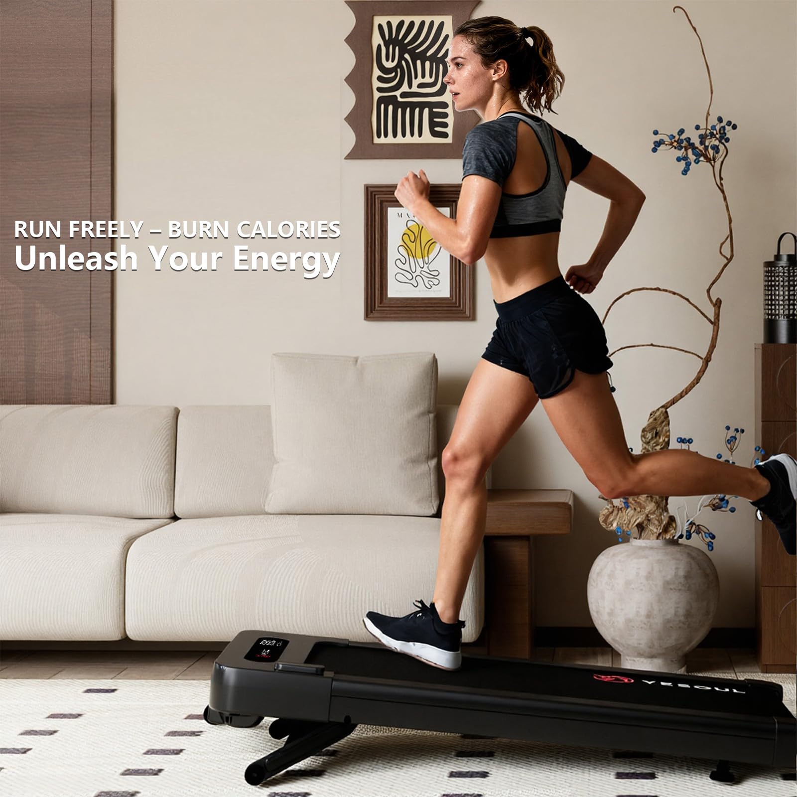 Yesoul Walking Pad Treadmill with 10% Auto Incline, Under Desk Treadmill for Home Walking, Hiking & Running, 300lbs Capacity, Smart App Scenic Routes & Live Classes, Remote & LED Display