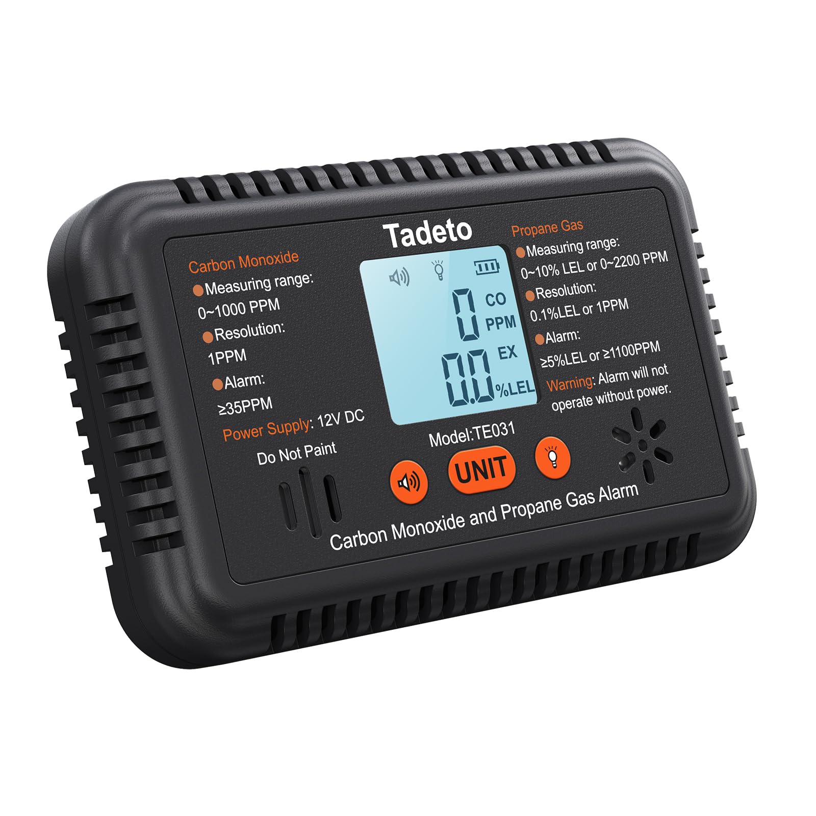Tadeto RV Carbon Monoxide and Propane Gas Alarm, 12V DC CO/LPG Gas Leak Alarm with Light and Audible Indicator, RV Carbon Monoxide and Propane Gas Detector with Reset/Backlight for RV/Trailer/Camper