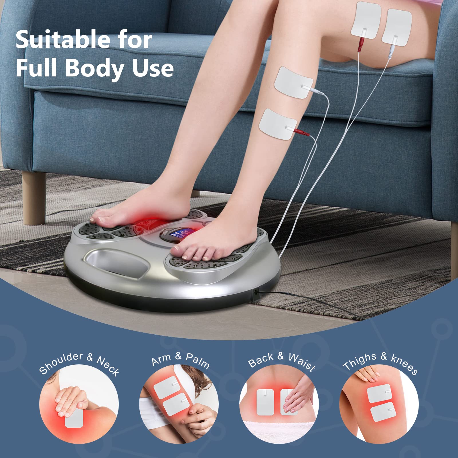 Auxoliev EMS Foot Massager for Neuropathy, FSA HSA Eligible Items, Foot Stimulator for Pain Relief and Circulation, Foot Massage Machine for Plantar Fasciitis with 4 TENS Pads