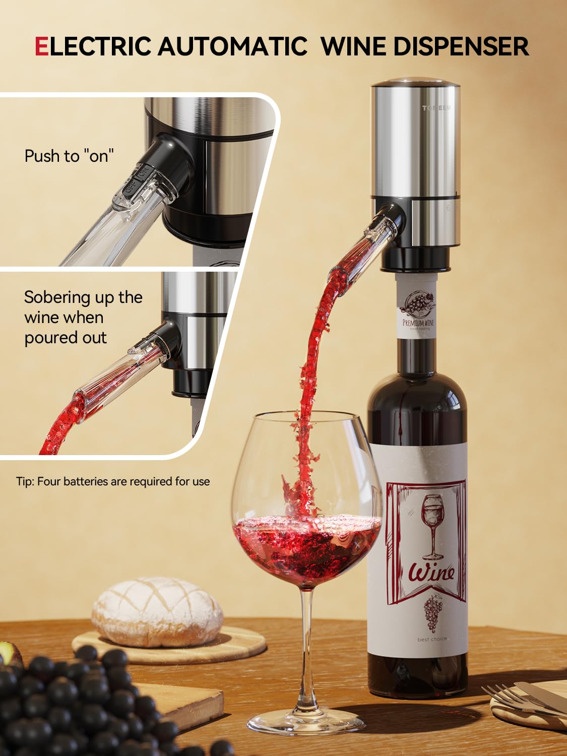 Rechargeable Electric Wine Gift Set - Aerator, Vacuum Stoppers, Foil Cutter and Bottle Opener for Home Bar and Outdoor Parties