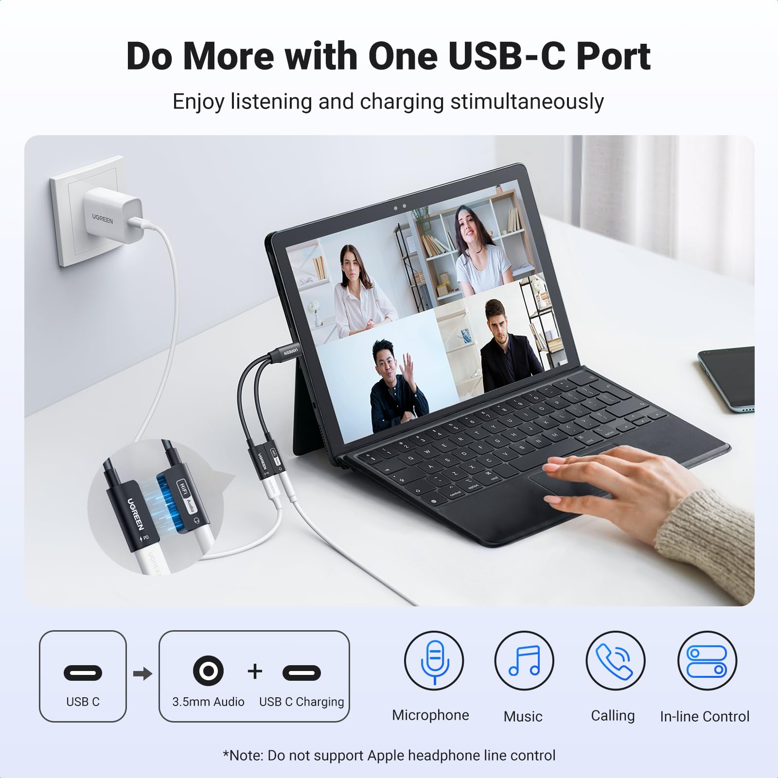 UGREEN Magnetic USB C to 3.5mm Audio Adapter and Charger 2 in 1 Hi-Res 32bit/384kHz Aux to USB C with PD 60W Fast Charging Dongle Cable for iPhone 16/15 Pro Max, Galaxy S24Ultra, Pixel 9, iPad Pro/Air