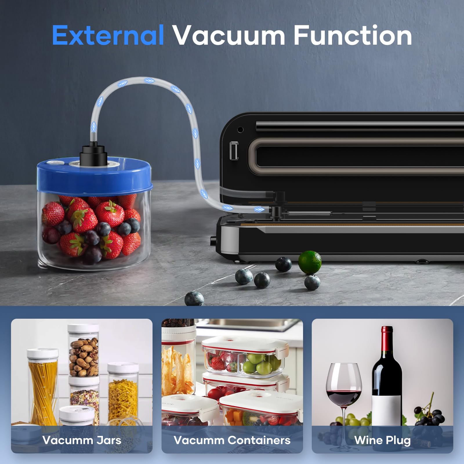 Vacuum Sealer for Food, Multi-Functional Vacuum Sealer Machine Compact Air Sealing System with Build-in Cutter, LED Indicator Dry & Moist Modes with 15 Vacuum Bags for Food Vacuum Sealing (Silver)