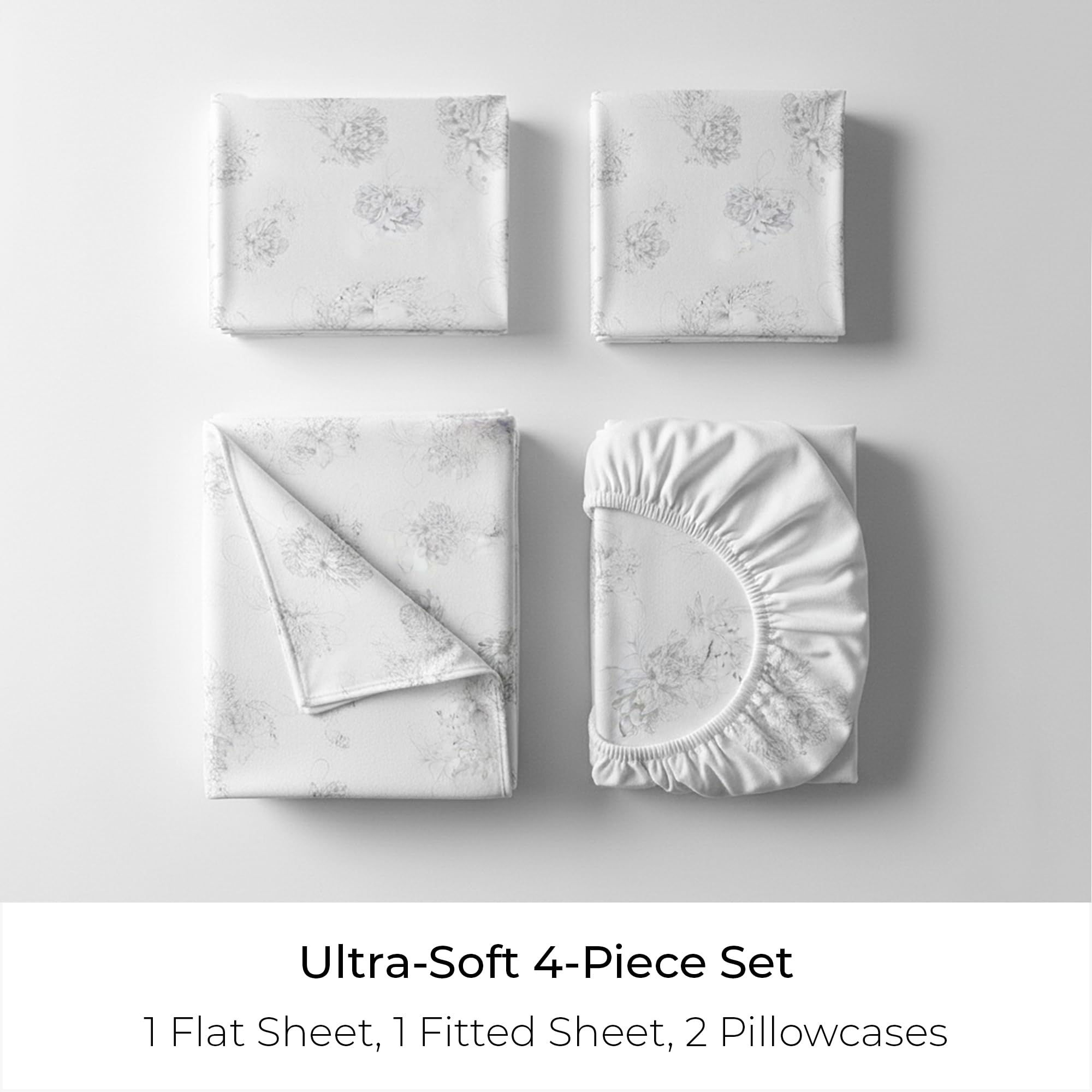 Mellanni Flannel Bed Sheet Set - 4 Piece Luxury 100% Heavyweight 180GSM Cotton - Cozy, Soft & Breathable - Deep Pockets with All-Around Elastic - Warm & Comfortable (Queen, Floral Feathers)