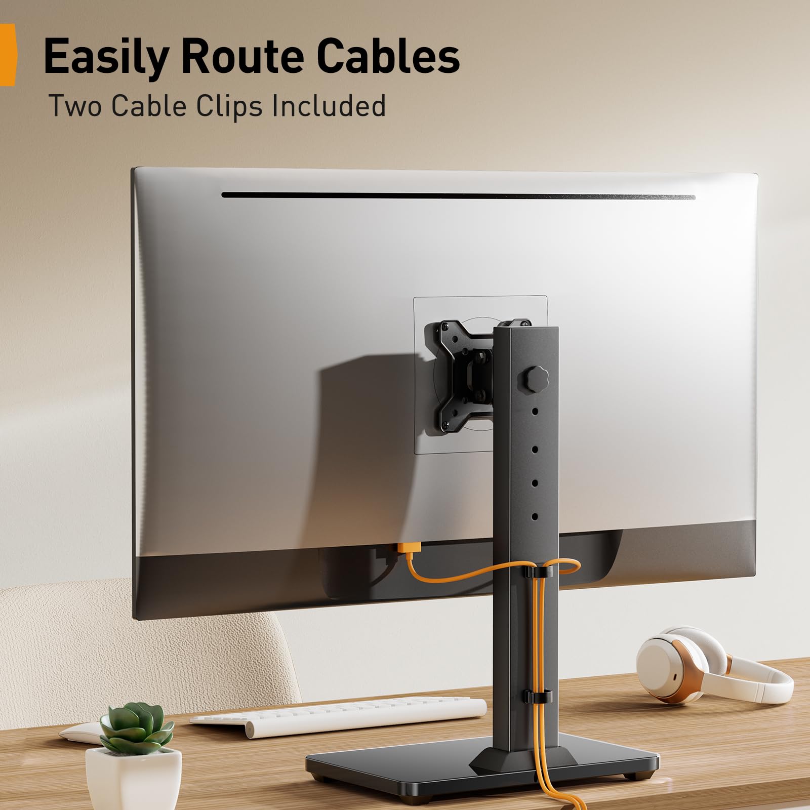 Perlegear Monitor Stand, Freestanding Monitor Mount for 13-34 inch Screens with 360 Degree Rotation, 5 Height Settings, Adjustable Monitor Desk Riser with Swivel and Tilt, Max VESA 100x100mm, PGTVS29