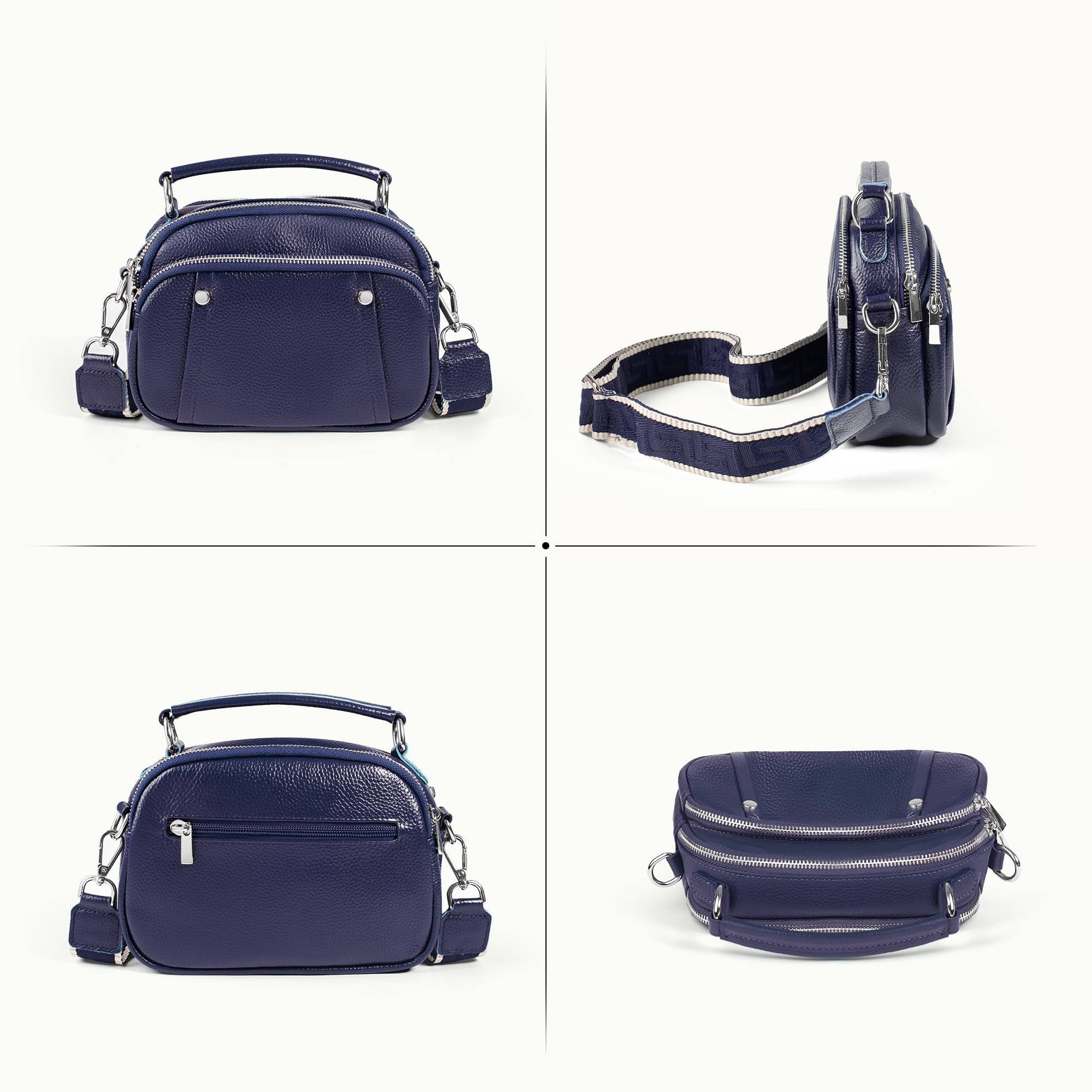 befen Real Leather Small Crossbody Purse for Women Shoulder Cross Body Satchel Bags Handbags with Leather Top Handle Navy Blue