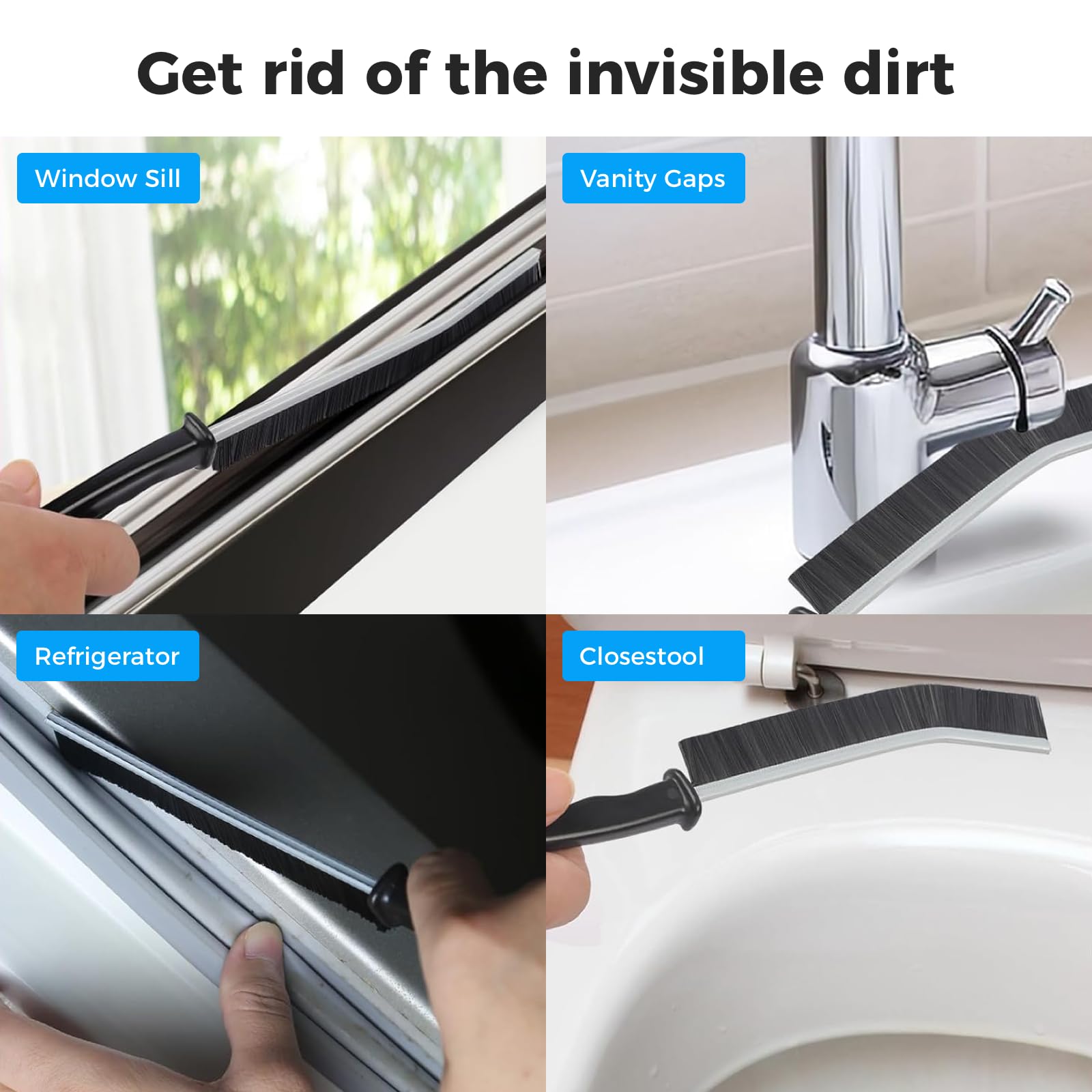 5-in-1 Crevice Cleaning Brush Set with Dual-Edge Scraper - Multifunctional Gap Cleaner Brushes for Kitchen, Bathroom, Window Tracks, and Car Detailing