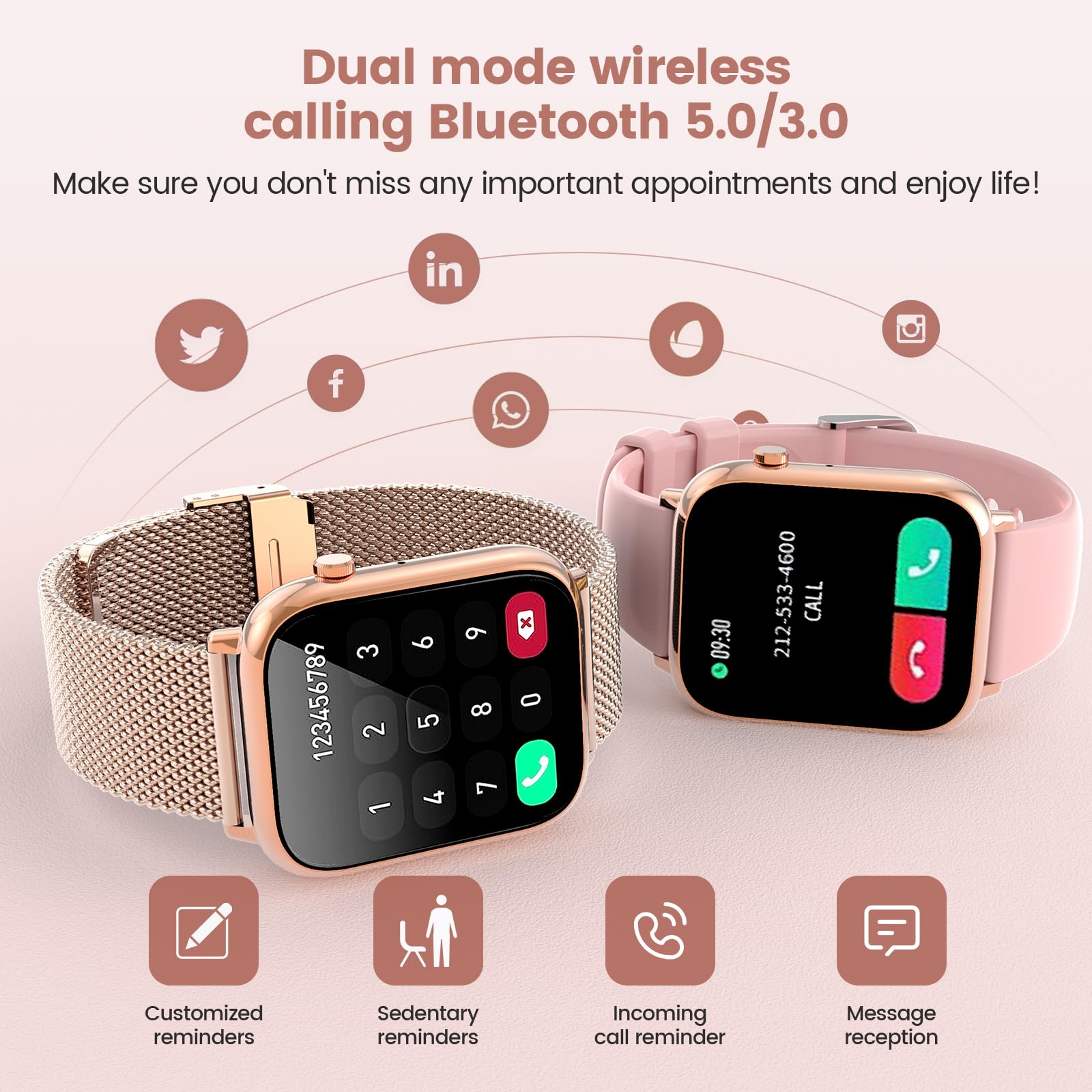 elfofle Smart Watches for Women，1.83" Fitness Tracker with Answer/Make Calls/Sleep Monitor/IP67 Waterproof /SpO2 Fitness Tracker/Sleep Monitor Watch for Android iOS (Gold)