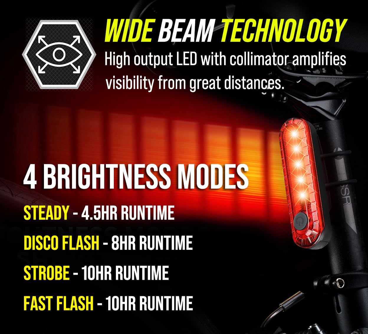 BLITZU USB-C Rechargeable Bike Tail Light 2 Pack, Bright Bicycle Rear Cycling Safety Flashlight Accessories for Night Riding, Cyborg 120T, 4 Light Modes for Adults Kids Men Women Road Mountain