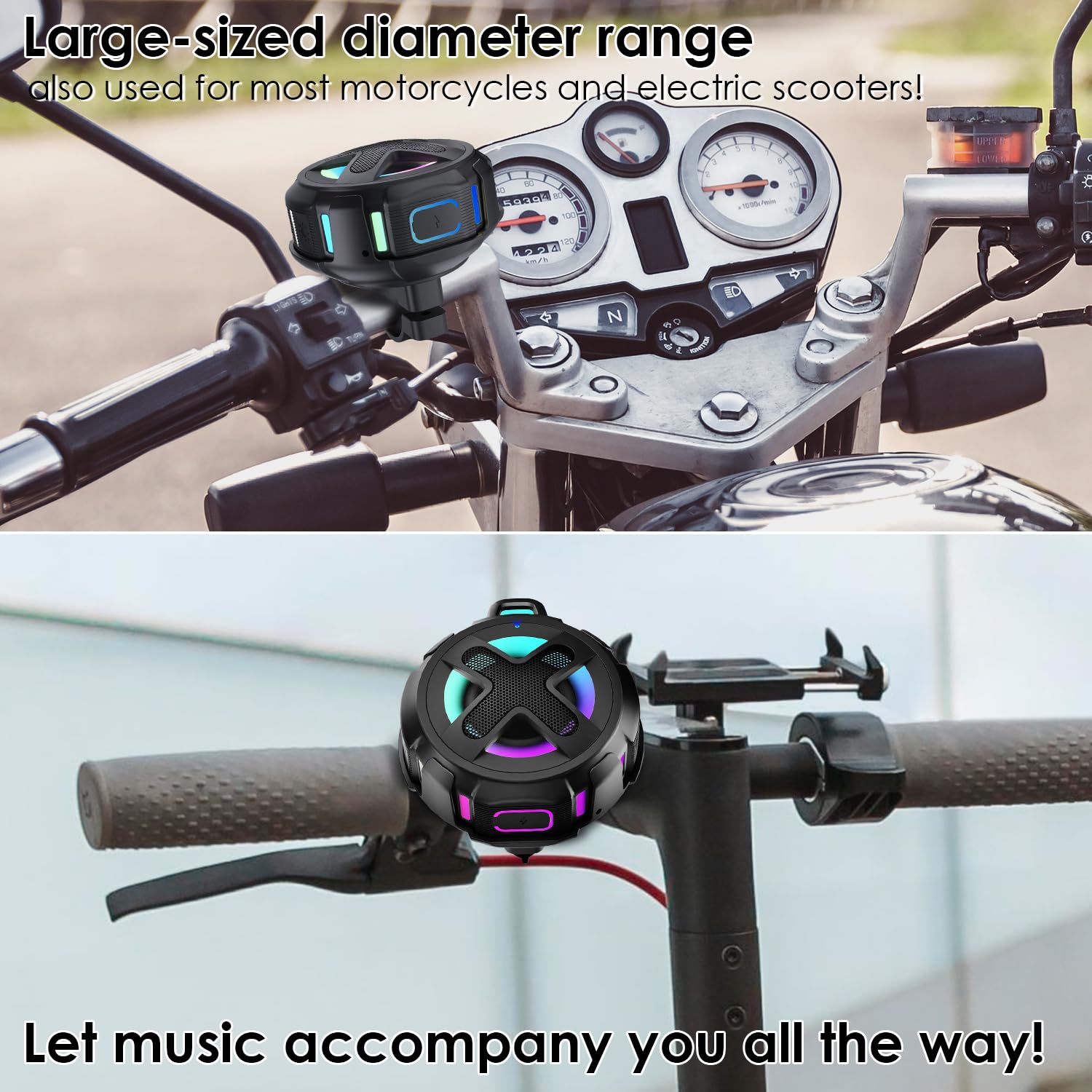 XLEADER Portable Bluetooth Speaker with Handlebar Mount for Bike Motorcycle, Certified IPX7 Waterproof, Small Wireless Speaker with Lights,Clip,Mic,Bassup,2000mAh, Bike Bicycle Accessories,for Riding