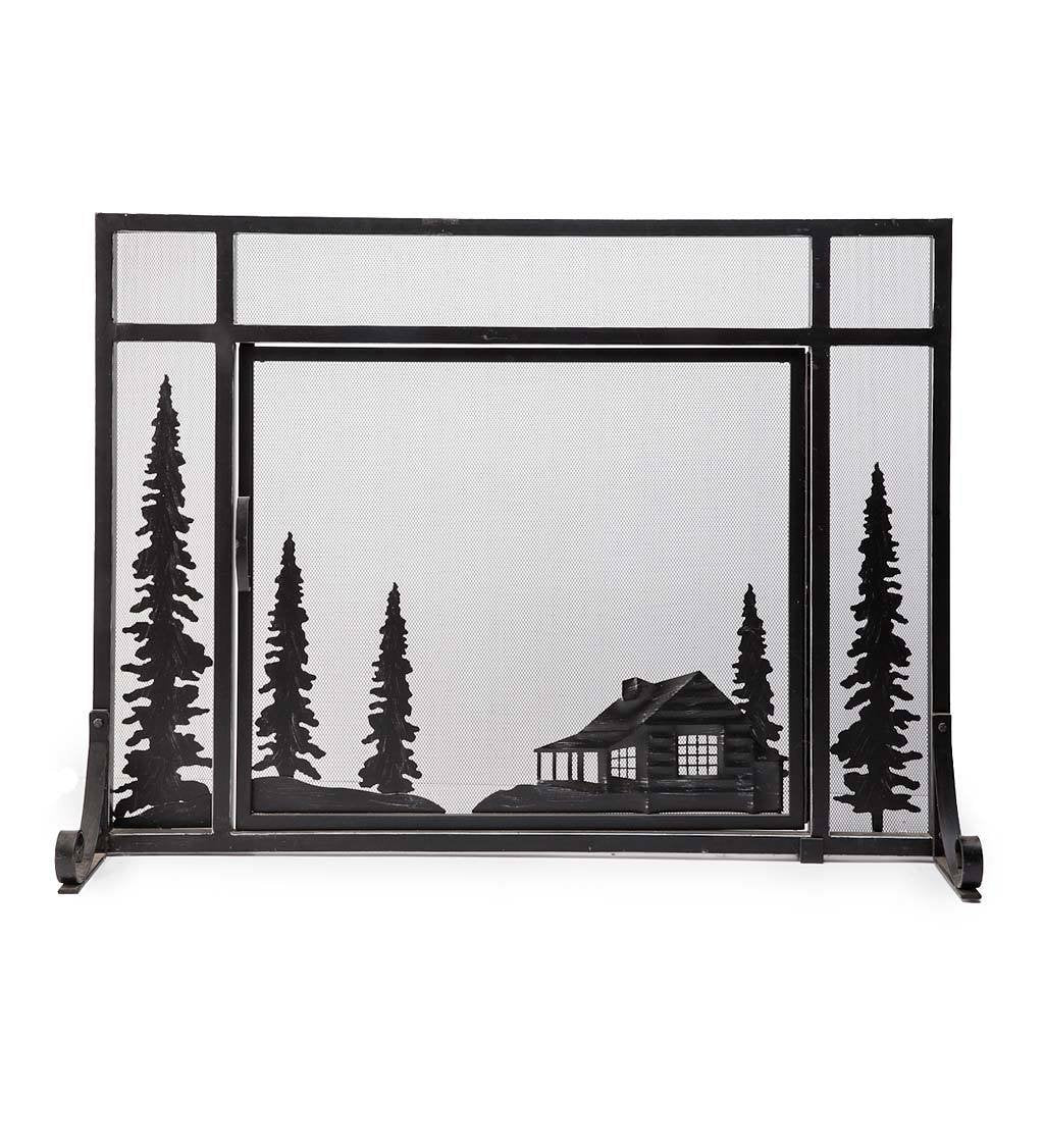 Plow & Hearth Metal Fireplace Screen Cabin Flatguard Black | 44" W x 33" H | Spark Guard Indoor Grate | Wood Stove Accessories