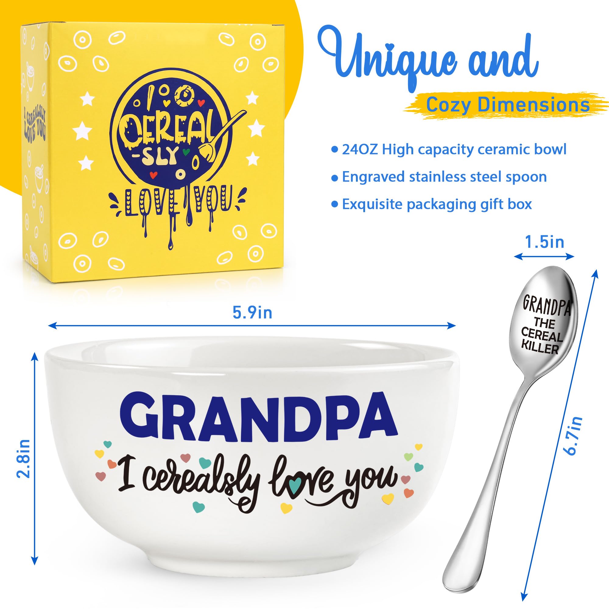 BackURyear Grandpa Gifts from Granddaughter, Cool Gifts for Grandfather Holidays Christmas Birthday Fathers Day from Grandkids, Grandchildren, Grandson, Grandpa Cereal Bowl Present