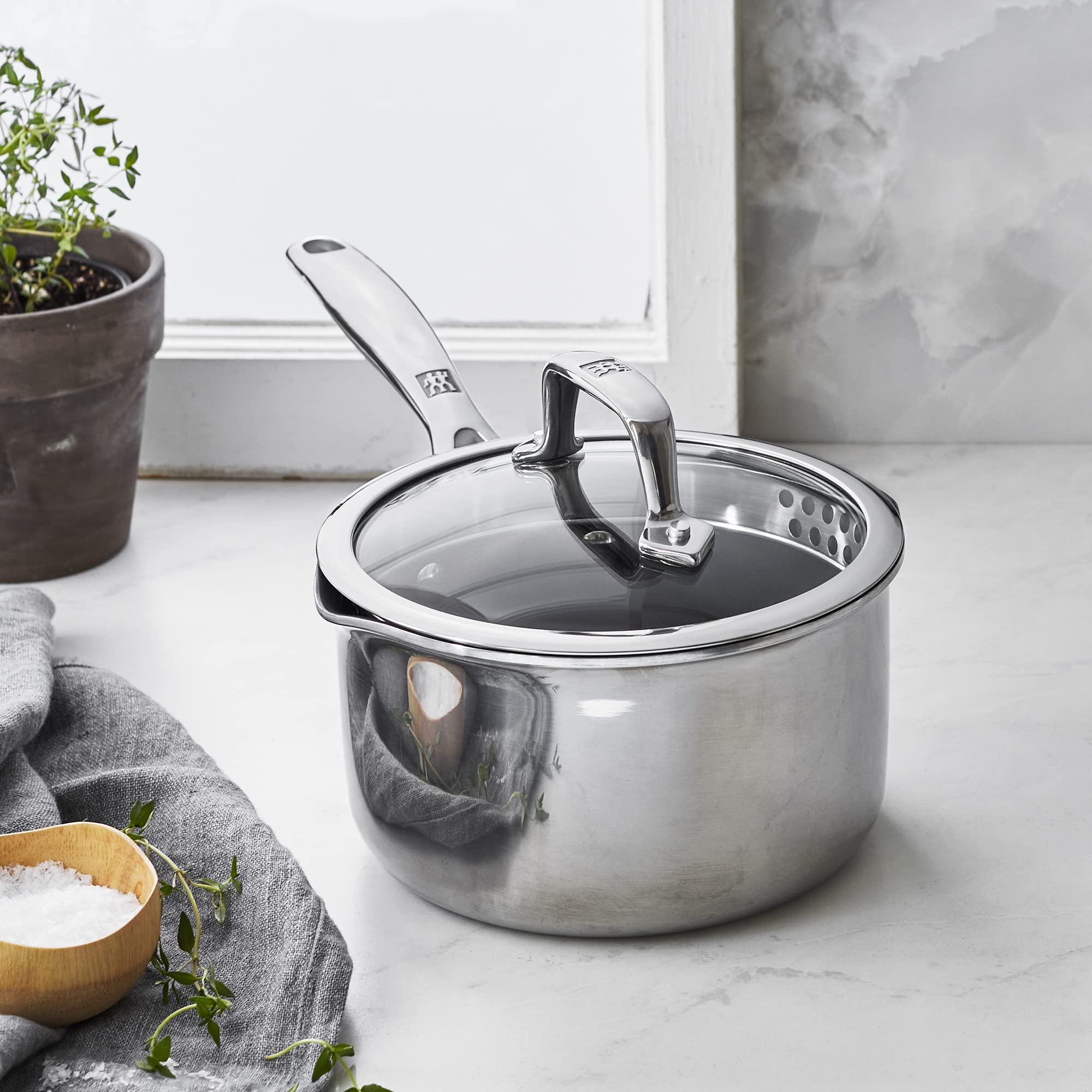 ZWILLING Energy Plus 2-qt Stainless Steel Ceramic Nonstick Tall Saucepan