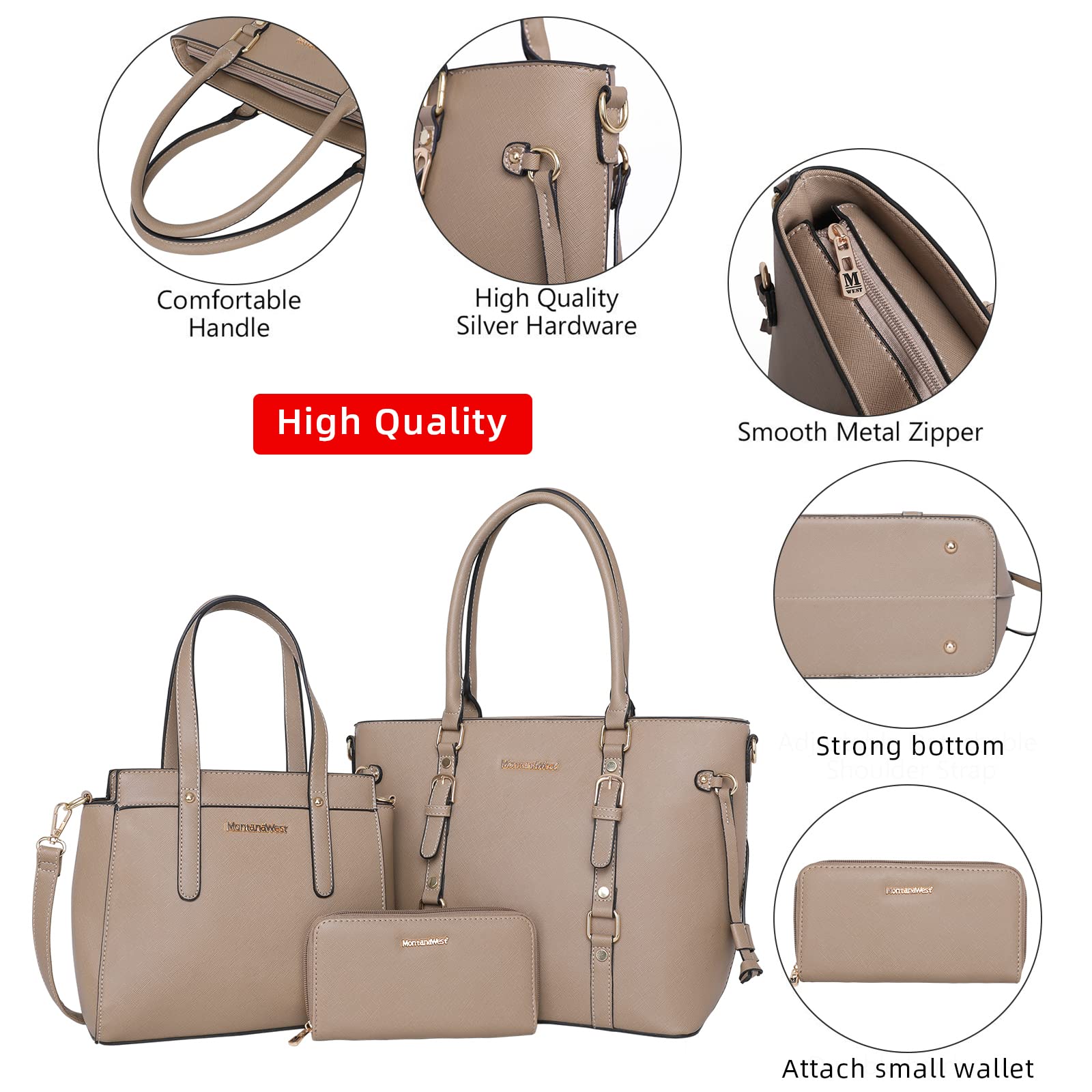 Montana West Purses and Handbags for Women Tote Purse and Wallet Set Shoulder Satchel Bag for Women 3pcs MWC3-C032WKH