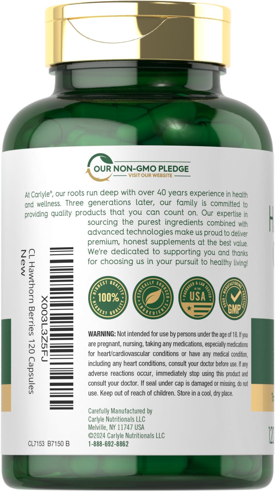 Carlyle Hawthorn Berry Complex 2500mg Capsules | 120 Count | Extract Powder | for Men and Women | Non-GMO & Gluten Free Supplement