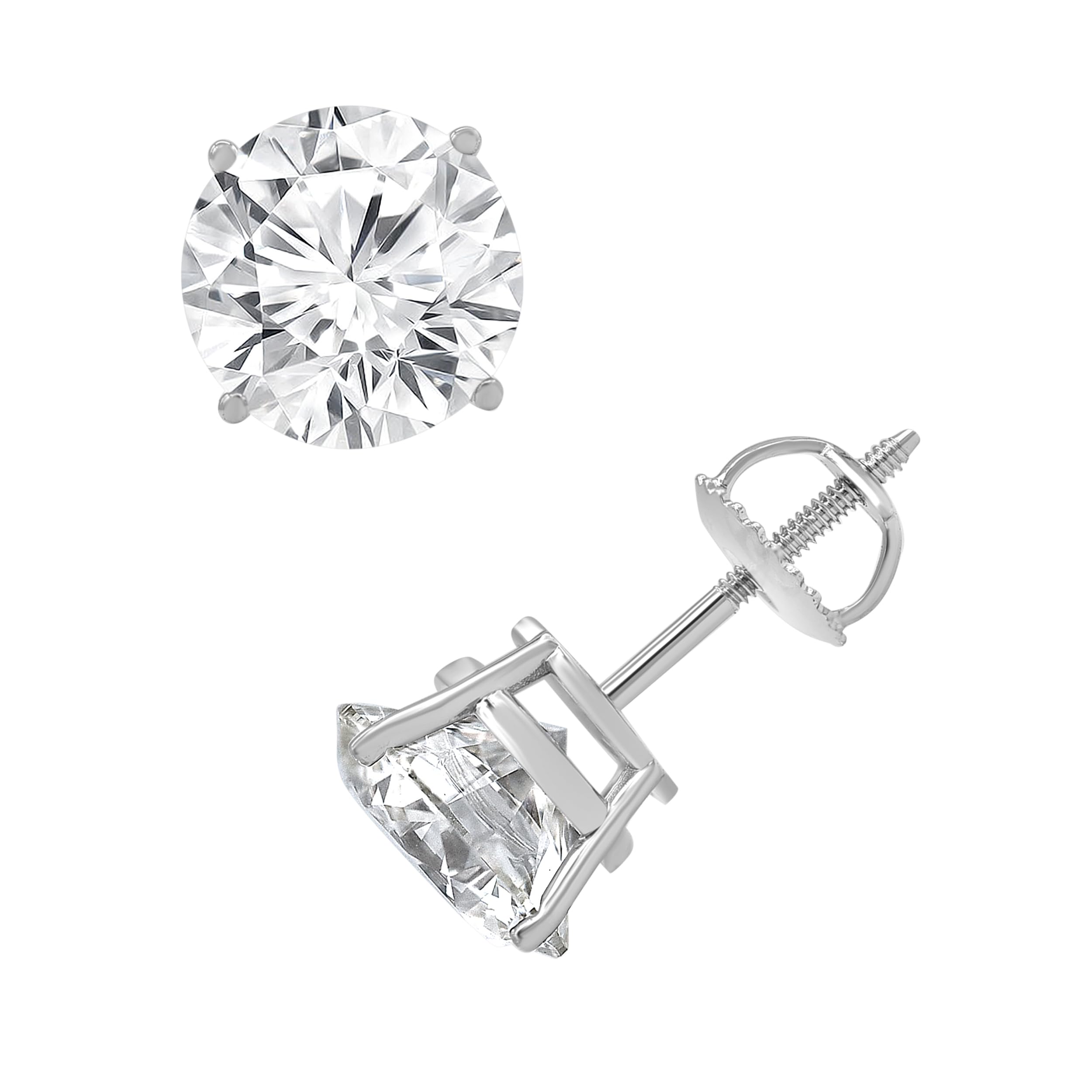 Beyond Brilliance 4 Carat Solitaire Diamond Stud Earrings for Women | Round Cut Lab Grown Diamond | 14K White Gold Earrings with Screw Back | Fine Jewelry for Her | Gift Box Included