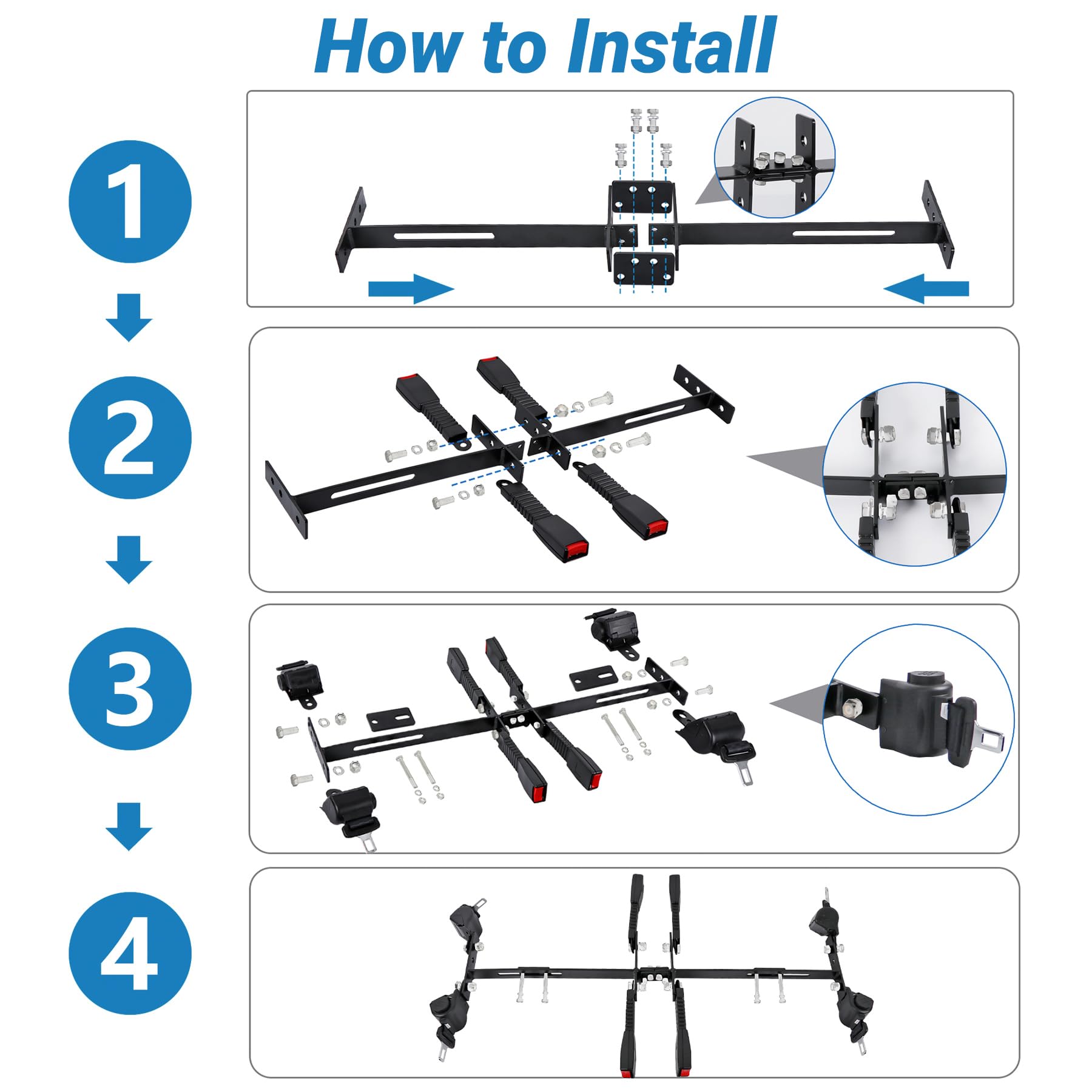 Toriexon Universal Golf Cart Seat Belt, 4 Passengers (2+2) Ezgo Golf Cart Seat Belt, 47“ Retractable Club Car Seat Belts, Fits 4-Seats Golf Car for EZGO, Yamaha Club Car