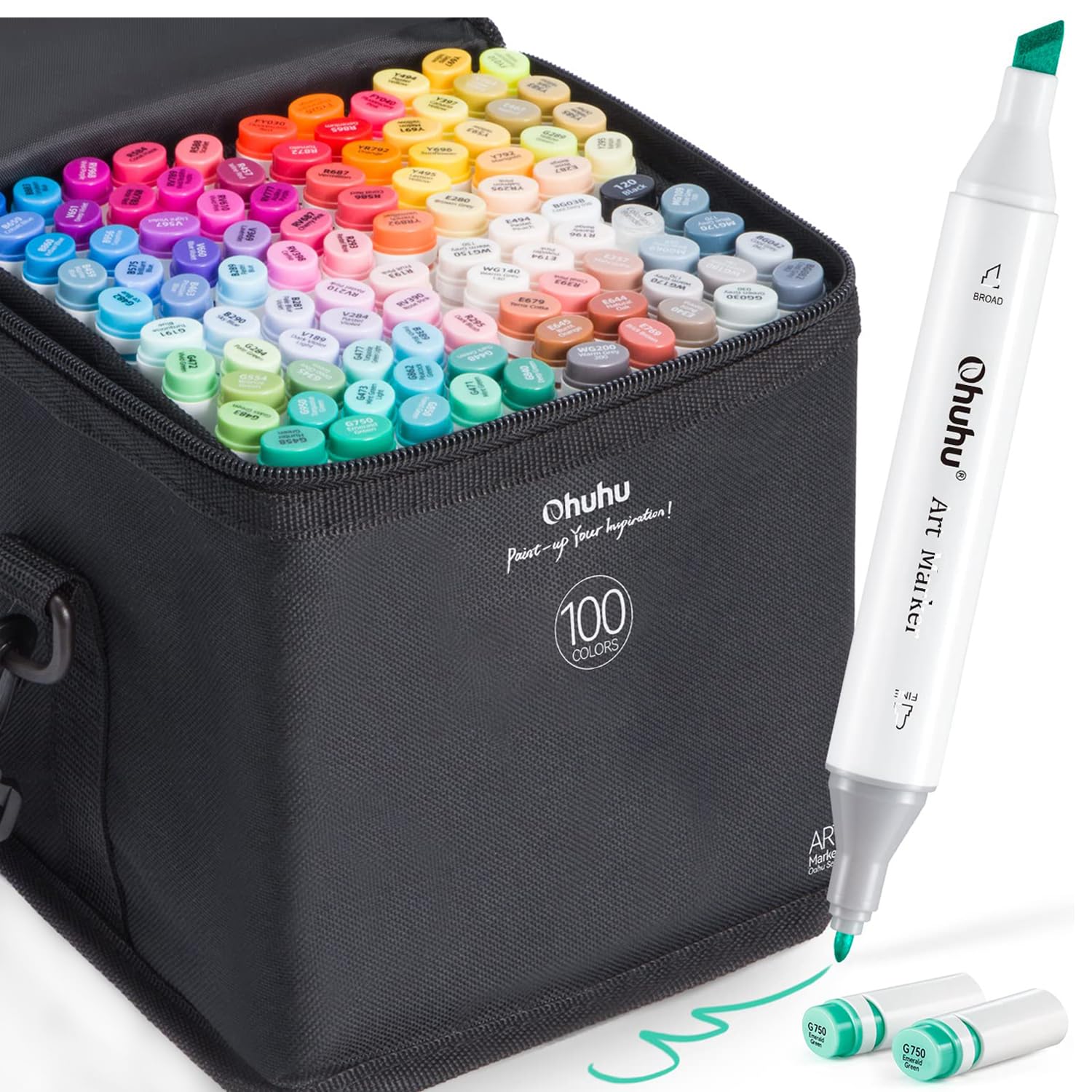 Ohuhu Alcohol Markers Double Tipped Art Marker Set for Artists Adults Coloring Sketch Illustration - Chisel & Fine Dual Tips - 100 Colors - Oahu Series of Ohuhu Markers - Refillable Ink