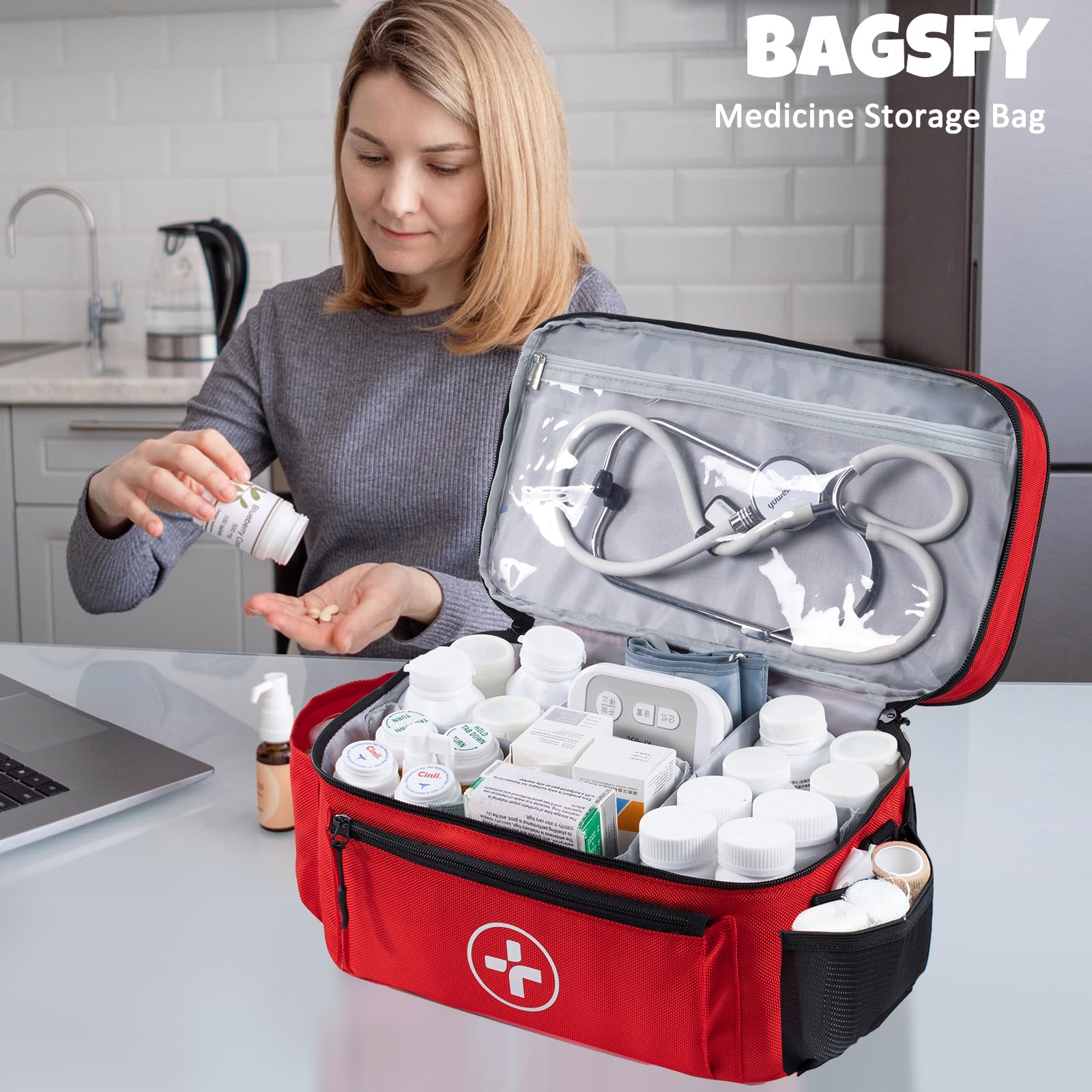 BAGSFY Travel Medicine Bag Organizer-Medicine Organizer Storage-Pill Bottle Organizer Storage-Medication Organizer for Home-Medicine Kit-Travel First Aid Kit Bags Empty-Travel Emergency Kit(Bag Only)